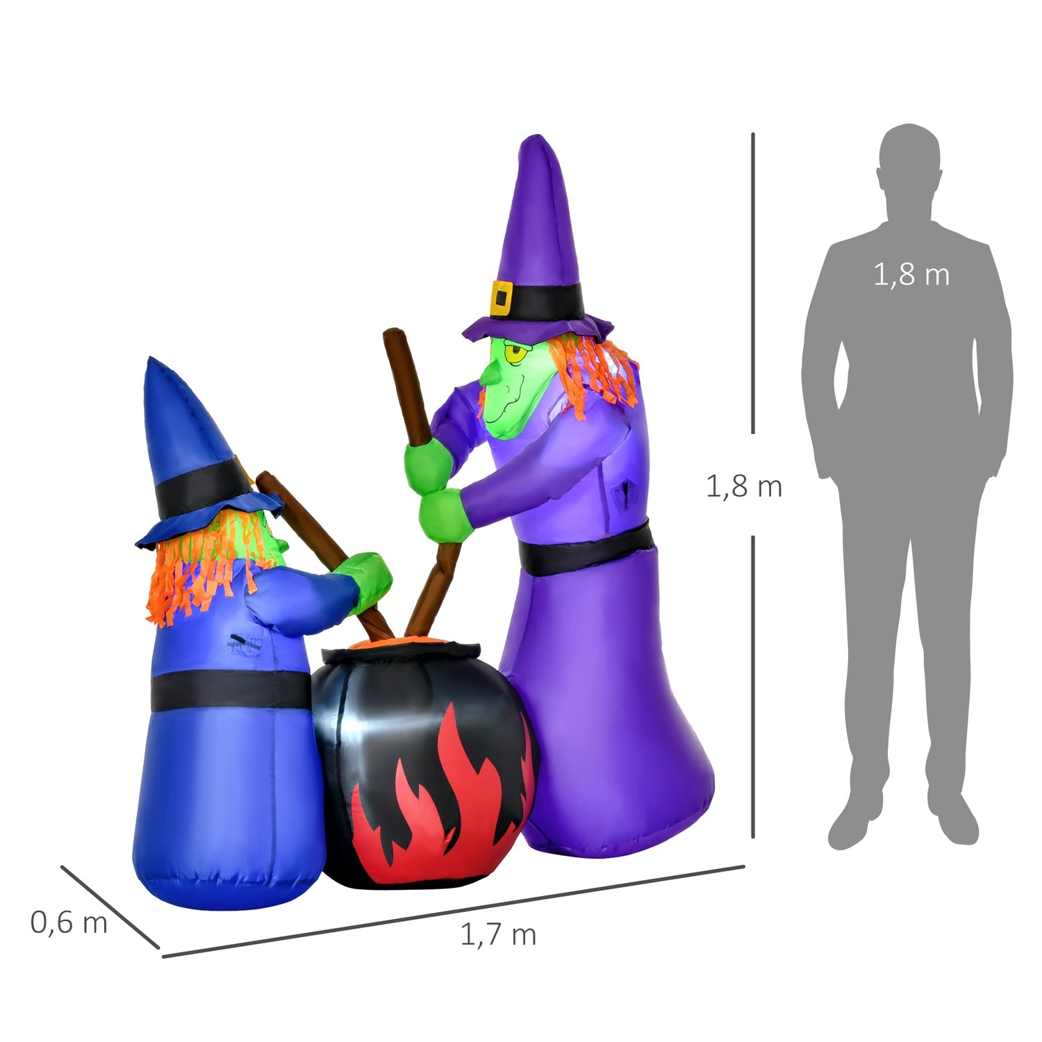 Uppblåsbar Halloween kitteldekoration med LED-lampor, polyester