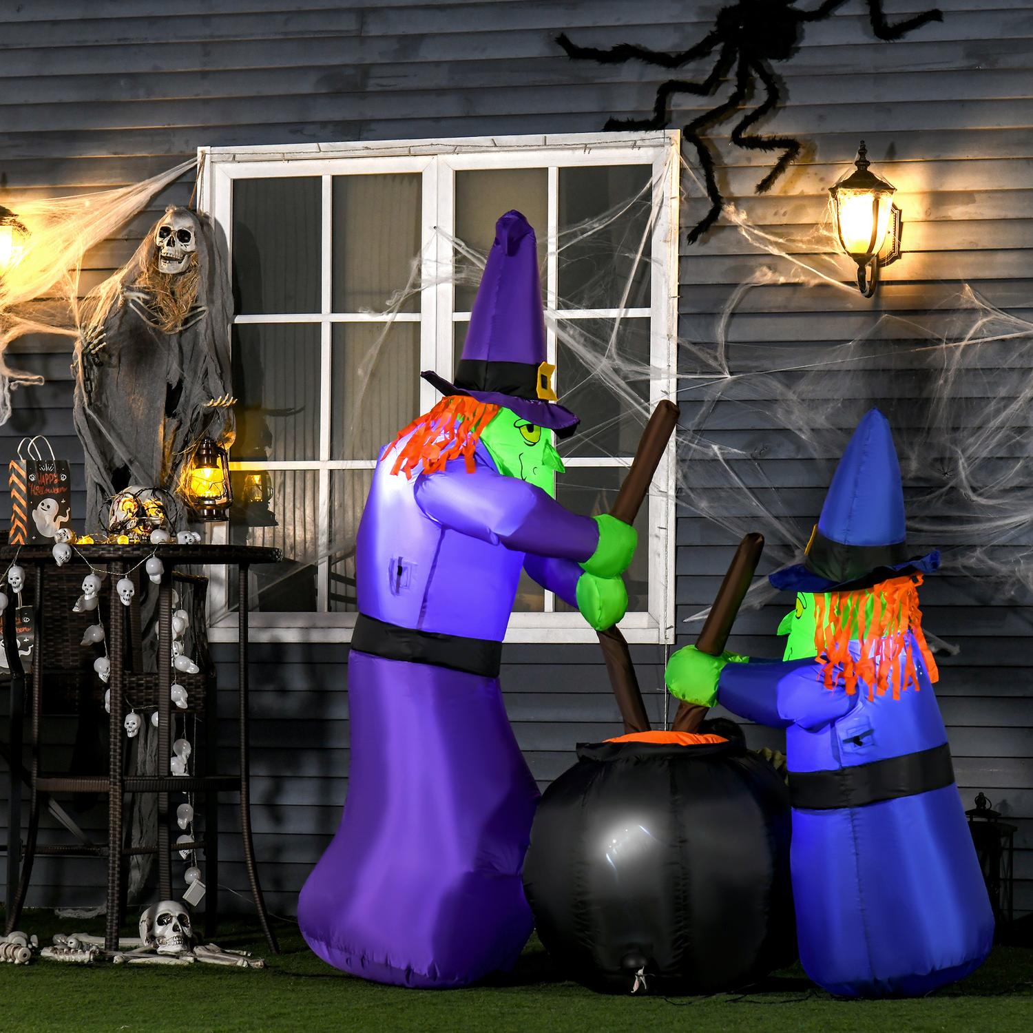 Uppblåsbar Halloween kitteldekoration med LED-lampor, polyester