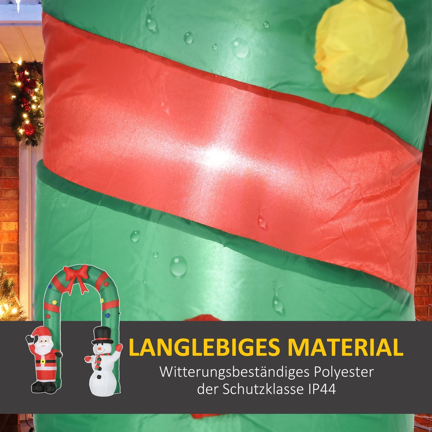 Uppblåsbar julbåge med jultomte, snögubbe och LED-ljus