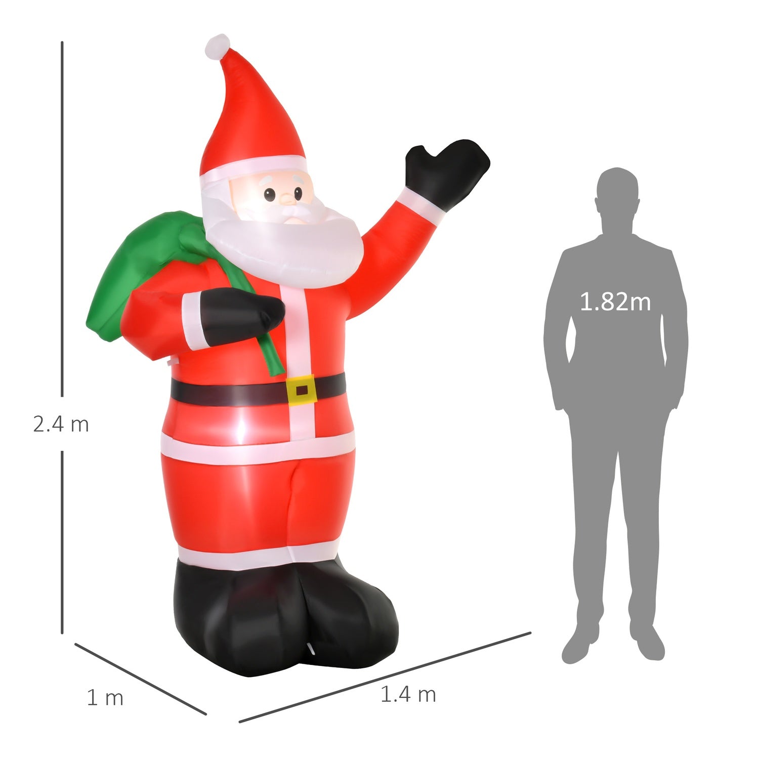 Uppblåsbar jultomte med LED-ljus, 2,4m, inomhus/utomhus