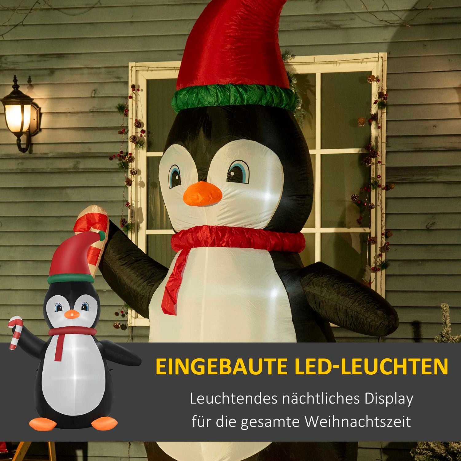 Uppblåsbar julpingvin, 2,5 m, 3 LED-lampor