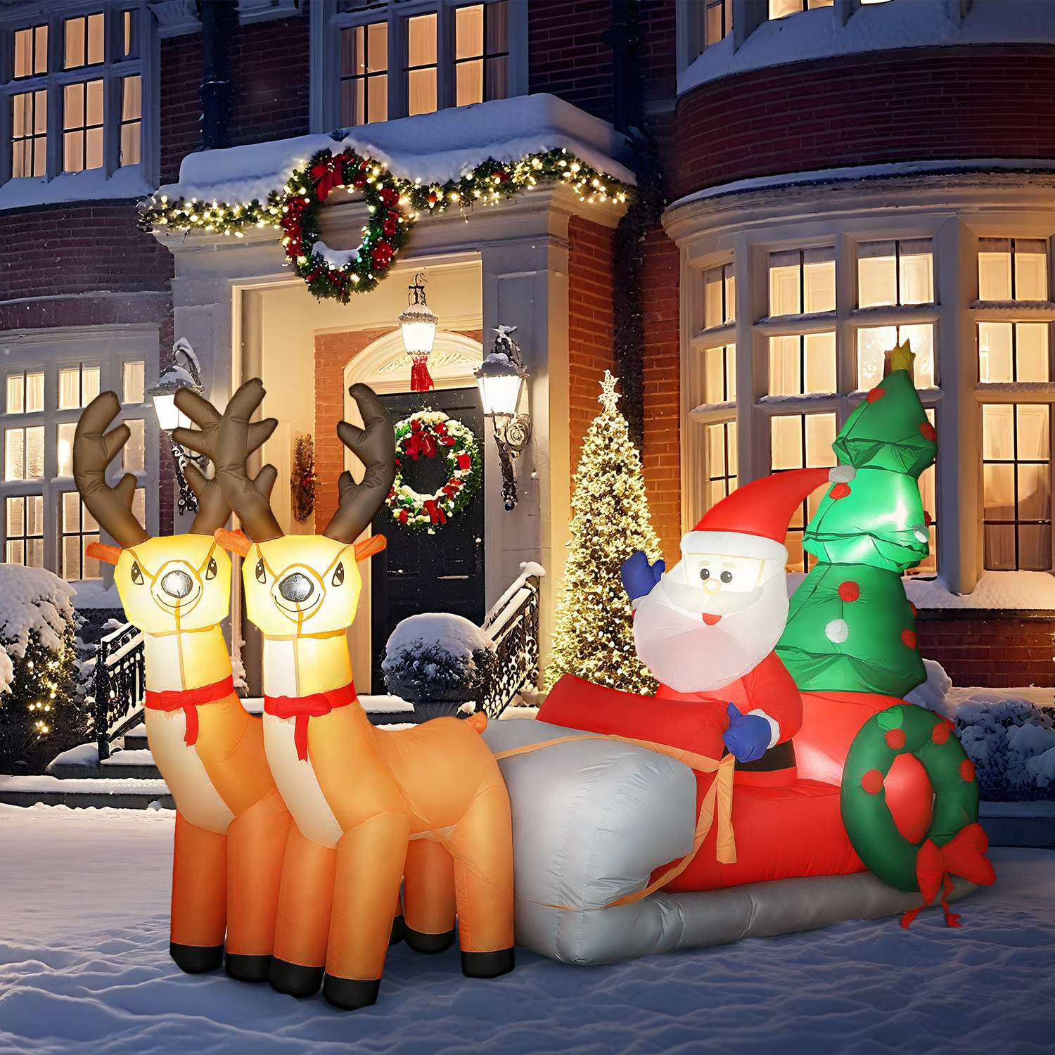 Uppblåsbar julsläde med LED-ljus, polyester