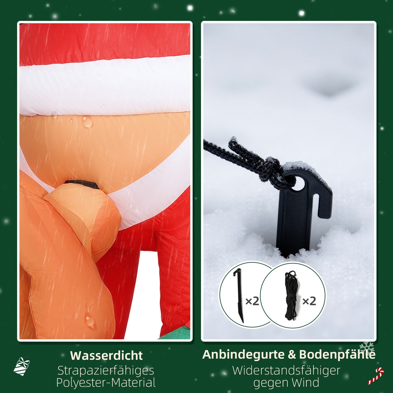 Uppblåsbar jultomte med hund och LED-ljus, 214 cm