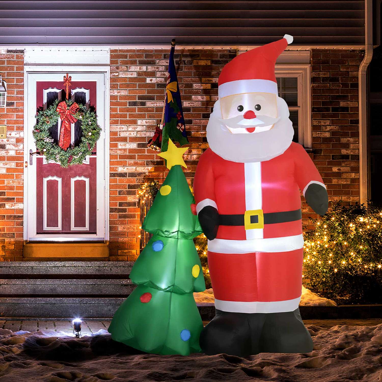 Uppblåsbar jultomte med träd & LED-ljus, 210 cm vattentät