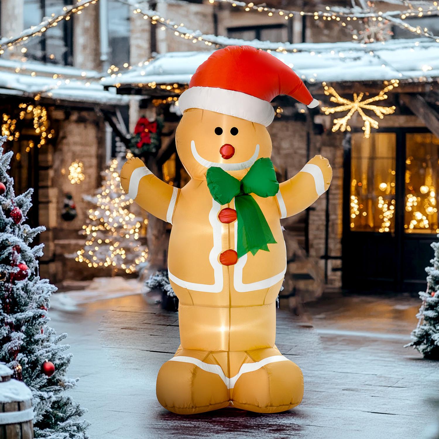 Uppblåsbar pepparkaksgubbe med LED-lampor, 183 cm utomhusdekor