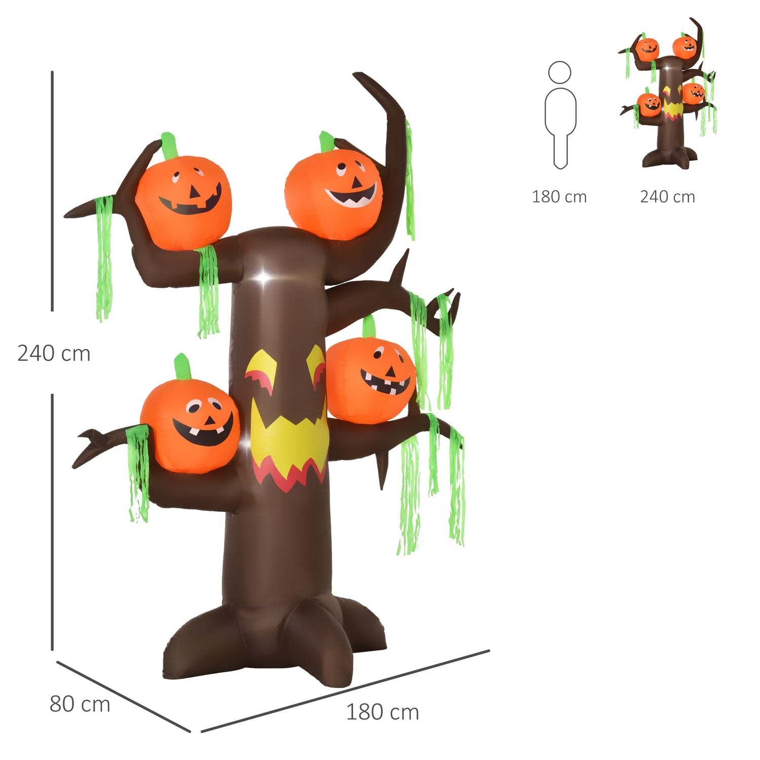 Uppblåsbart Halloweenträd med pumpa & LED-lampor, 180cm