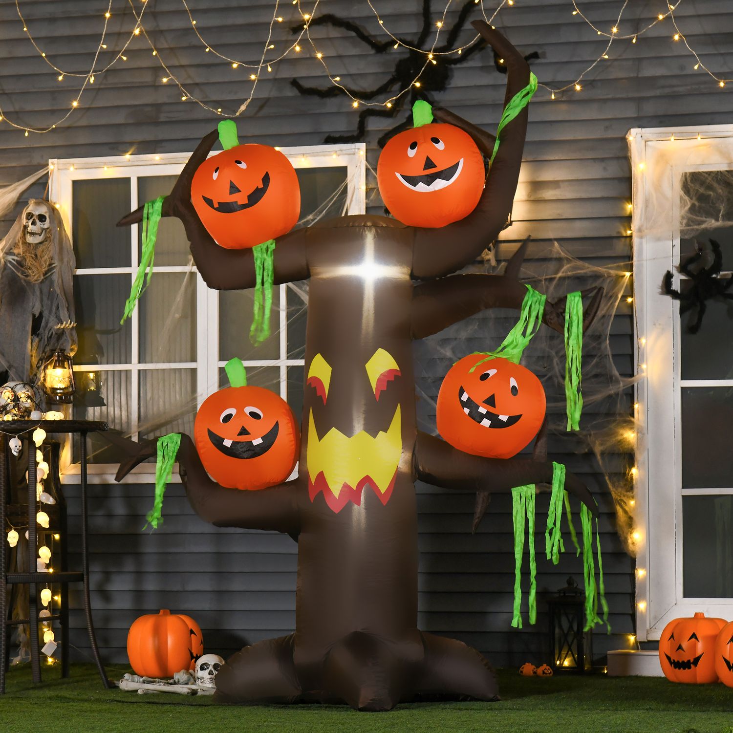 Uppblåsbart Halloweenträd med pumpa & LED-lampor, 180cm