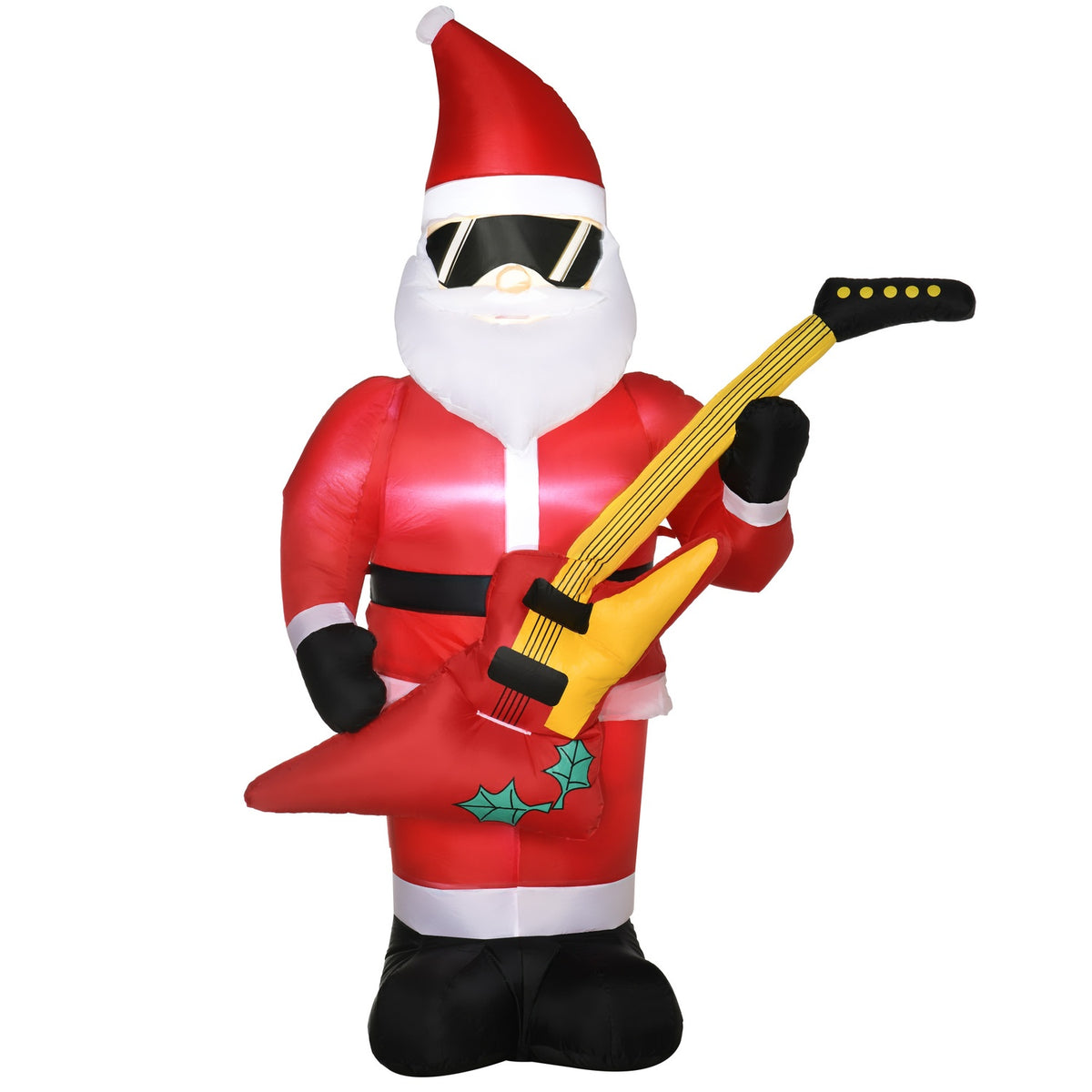 Oppblåsbar nisse med gitar og LED-lys, 215 cm, vanntett