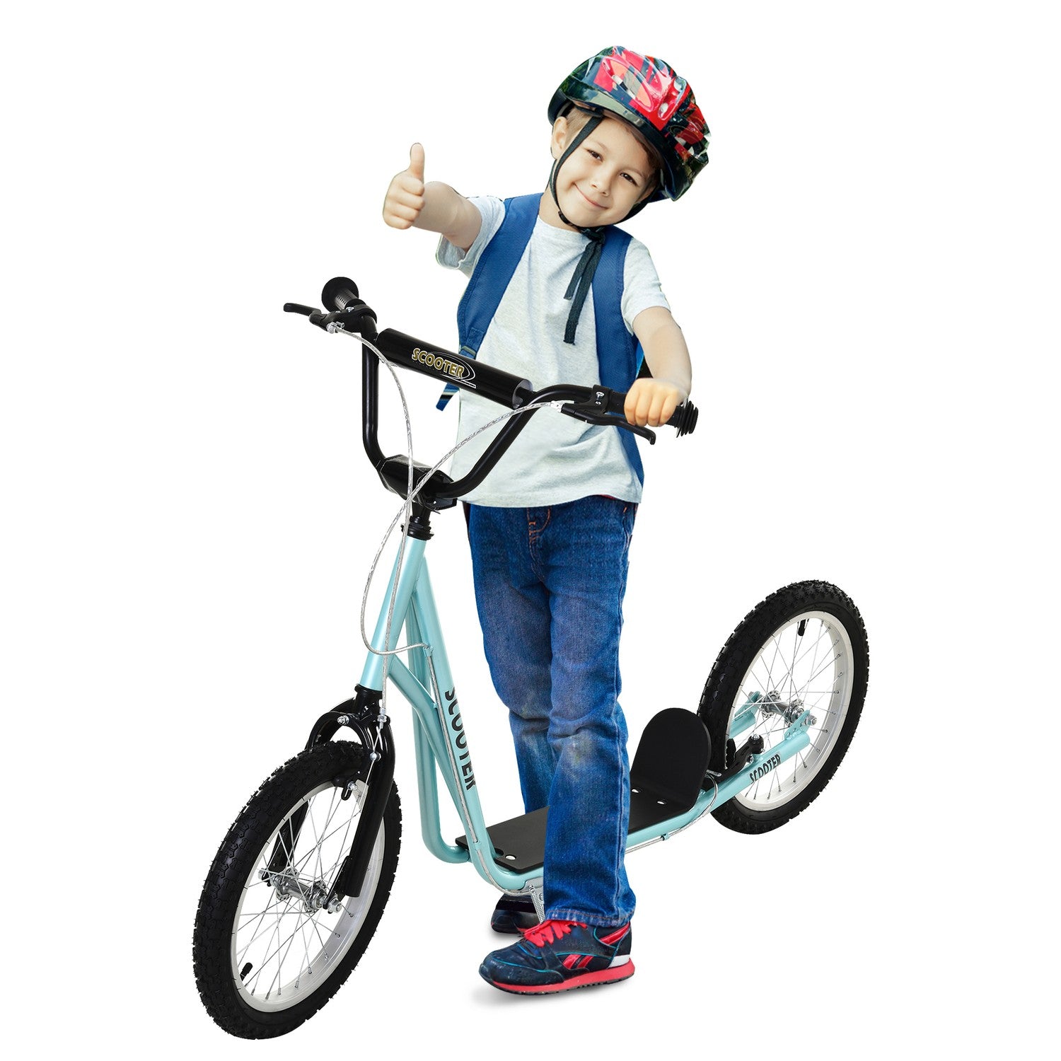 Uppfällbar sparksparkcykel för barn, handbroms, 16"" luftdäck