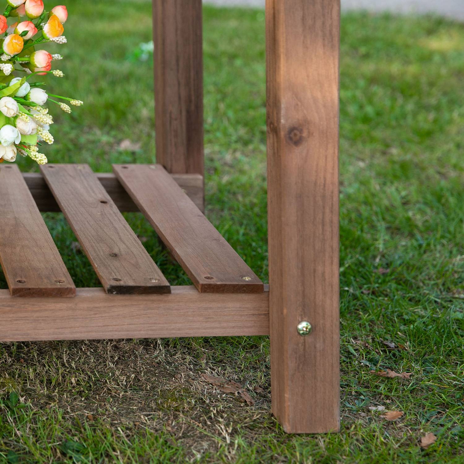 Planteringslåda för upphöjd säng, 8 galler och hylla, massivt trä 123x54x74cm