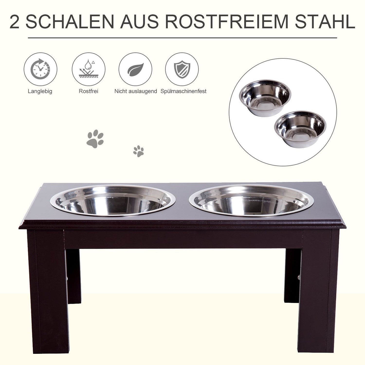 Upphöjd hundskålstativ – rostfritt stål, 23""x12""x10""
