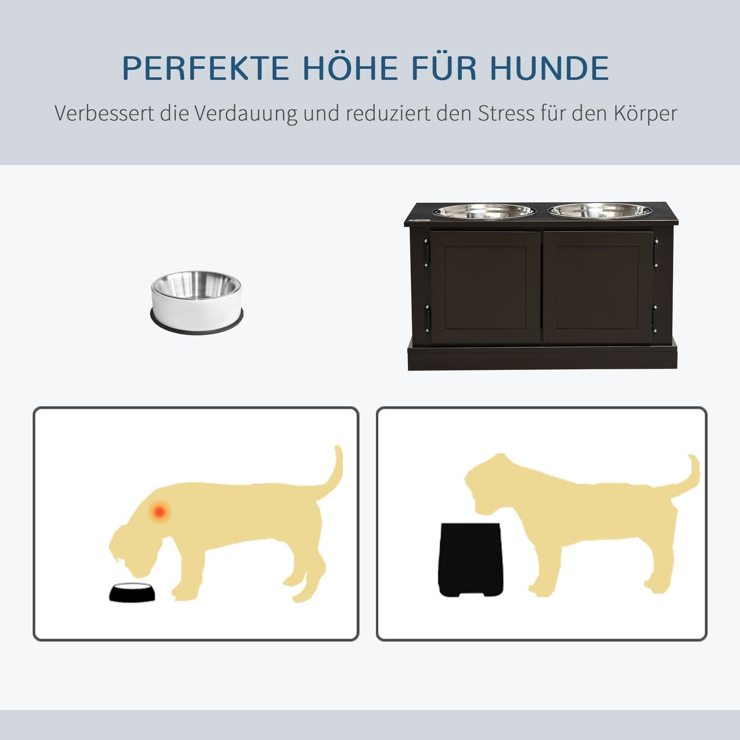Upphöjda hundskålar med förvaring, 2 skålar för stora hundar