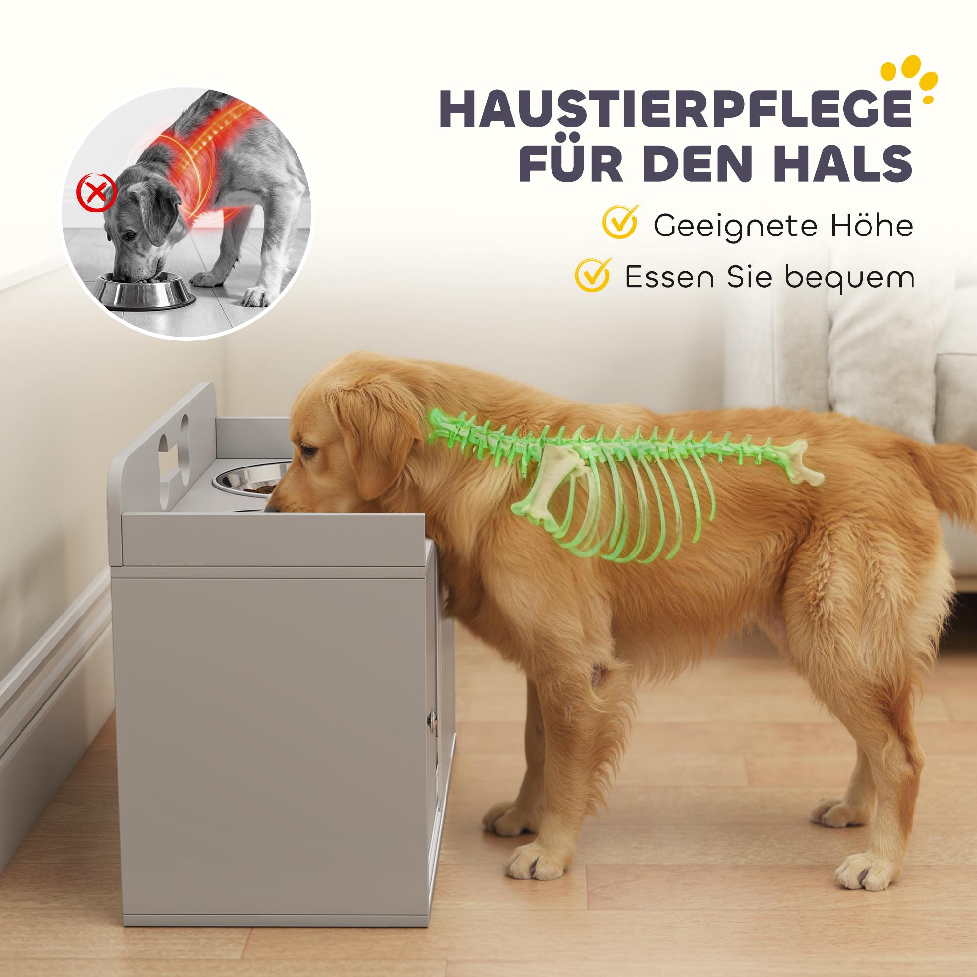 Upphöjd hundmatningsstation med 2 skålar, MDF och rostfritt stål