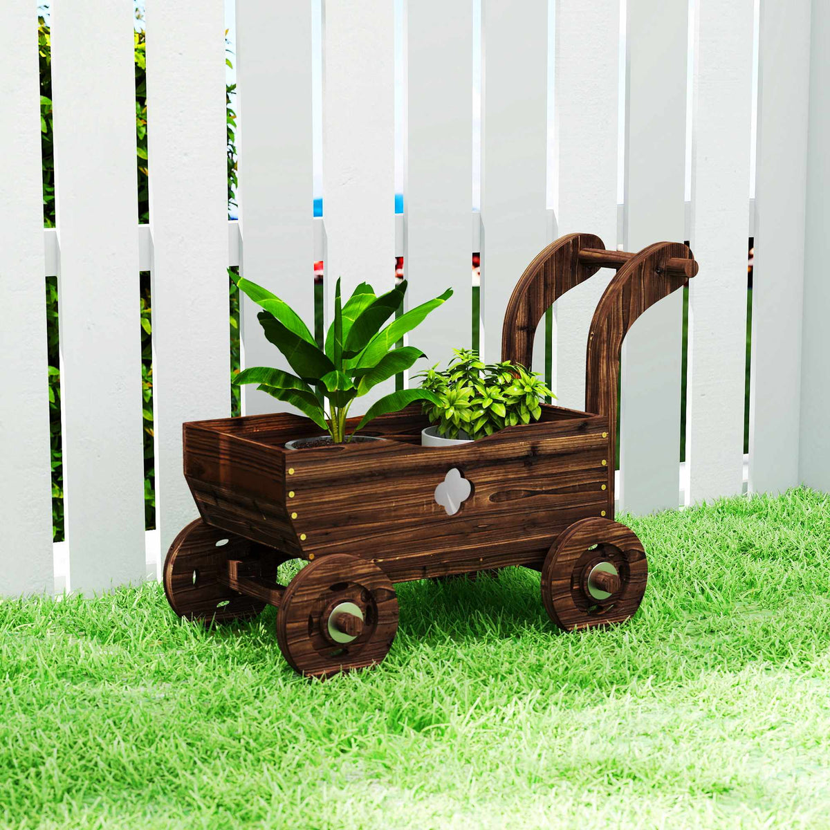 Opphøyet plantekasse i tre med hjul – 68 x 38 x 52 cm
