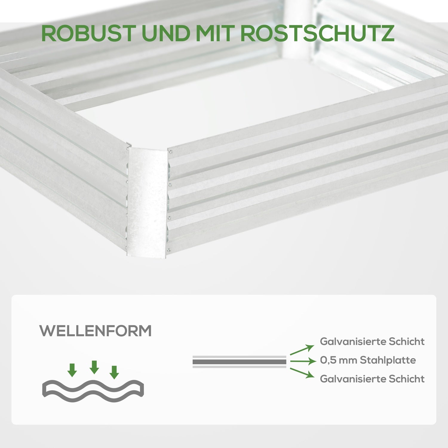 Upphöjd trädgårdsbädd i galvaniserat stål – 120x90x30 cm Silver