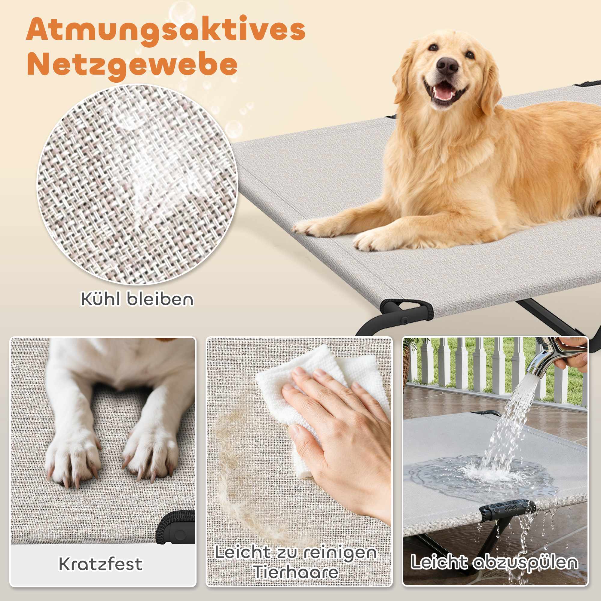 Upphöjd utomhushundbädd, stor, nät, 23 cm hög