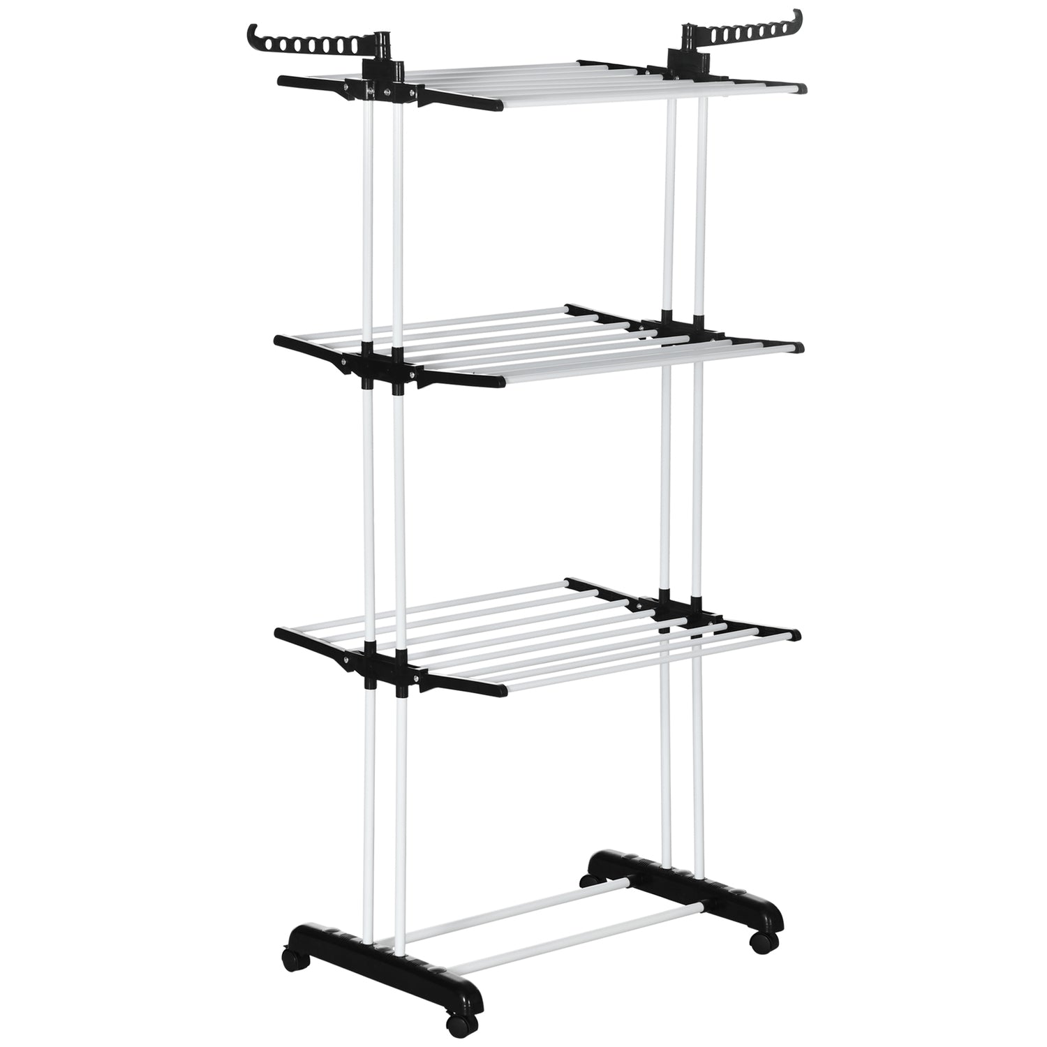 Utdragbar Black Tower Clothes Airer med hjul 4 nivåer