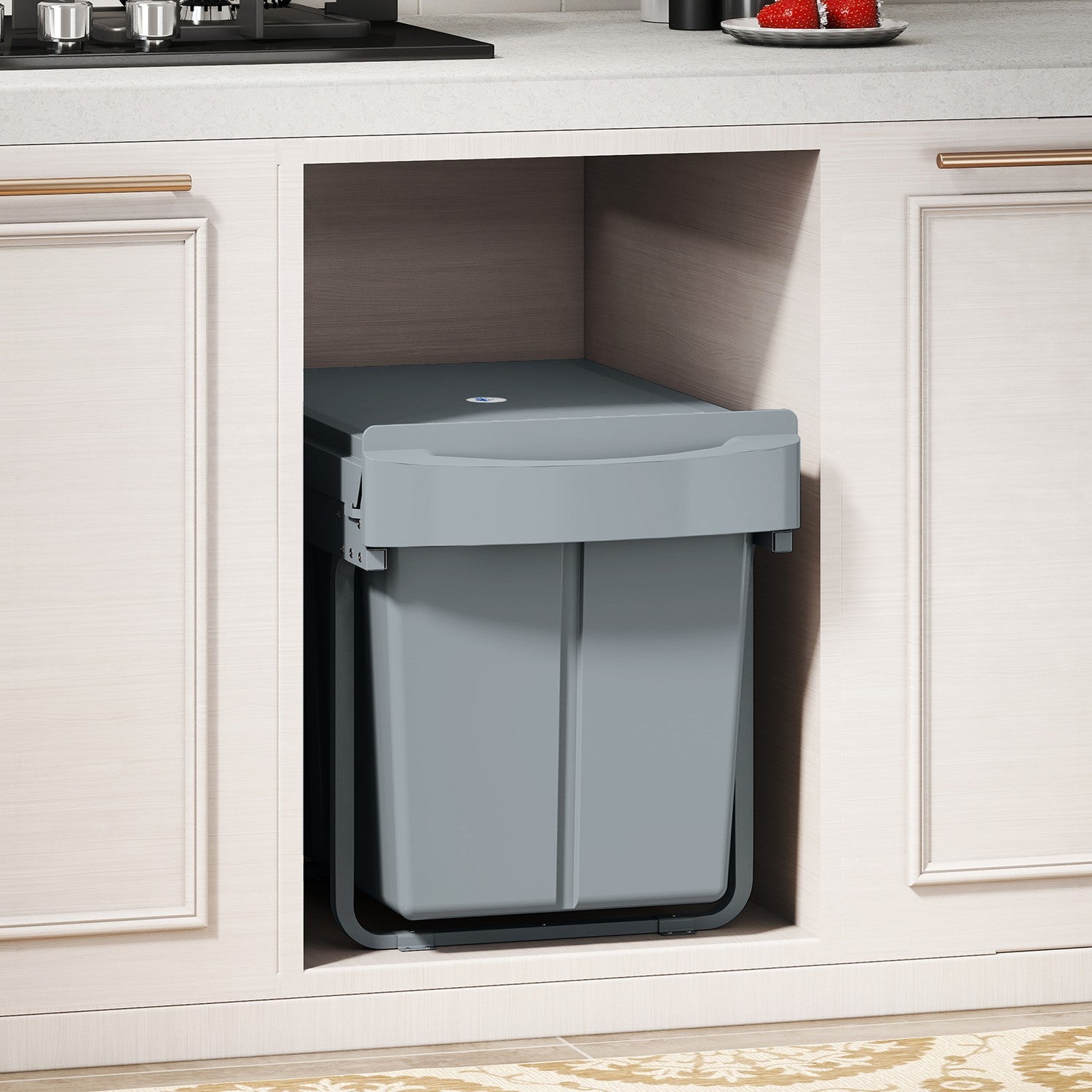 Utdragbar papperskorg, 2x20L, Avtagbara kärl, Grå