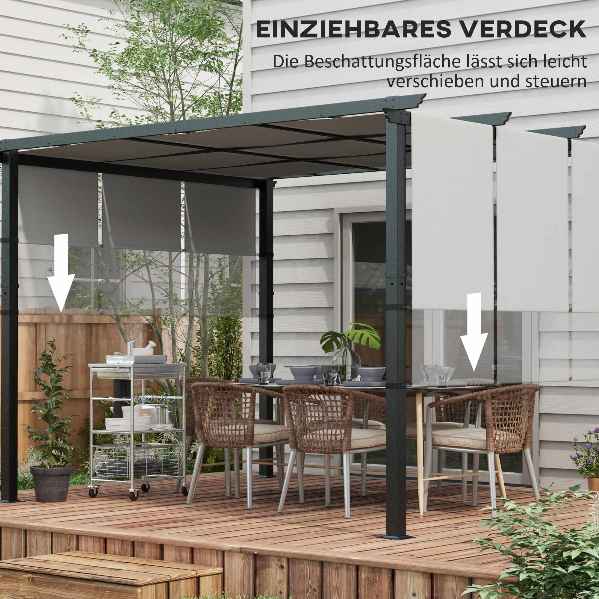 Utdragbar pergola 3x3,5m, stålram, UV-skydd