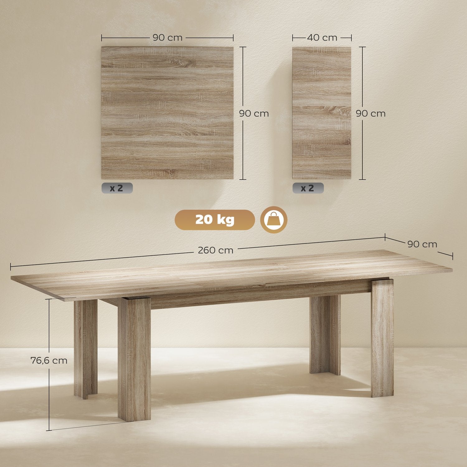 Utdragbart matbord, 180-260 cm, stolar 6-10, trä