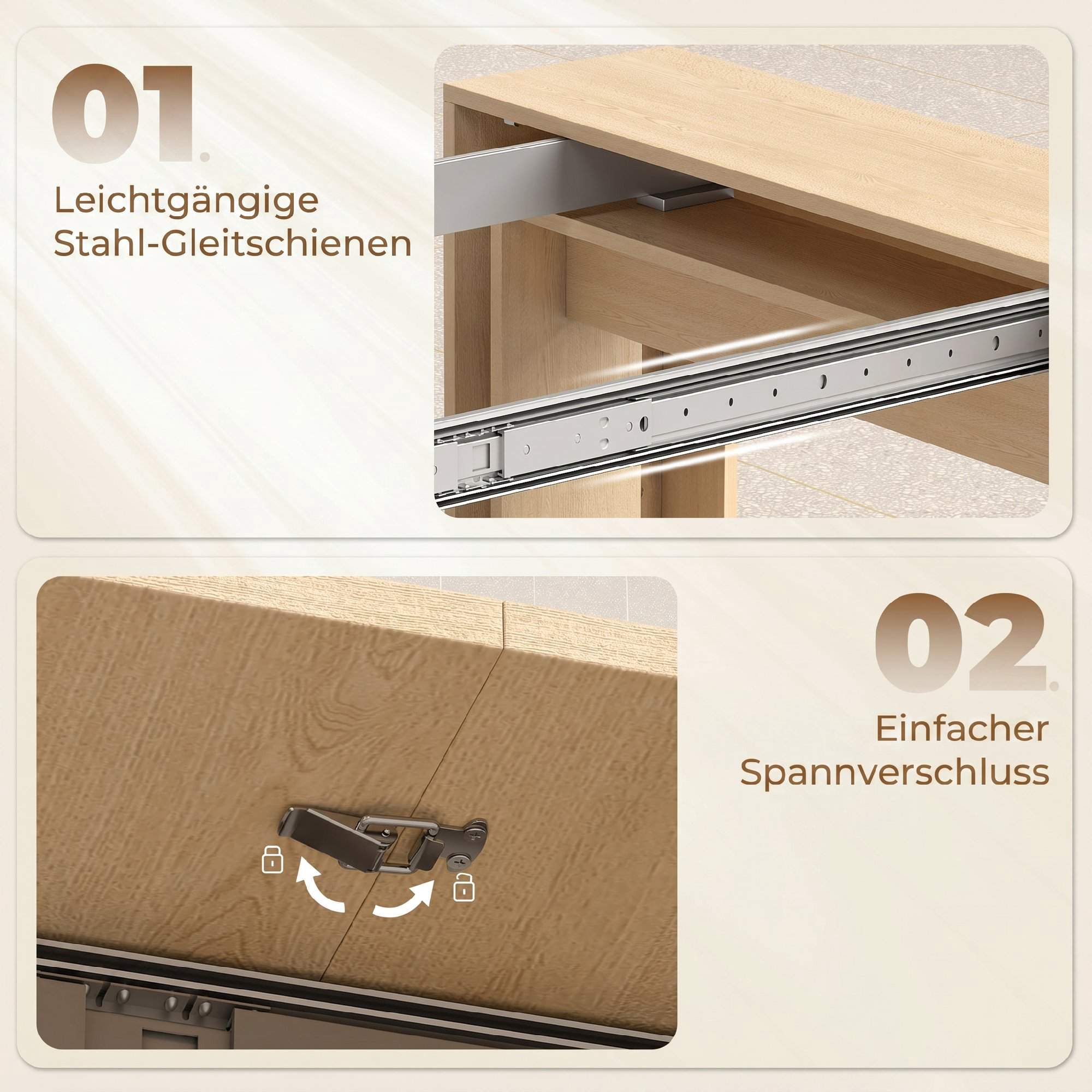 Utdragbart matbord, 48–240 cm, Plats för 10, Ljusbrun