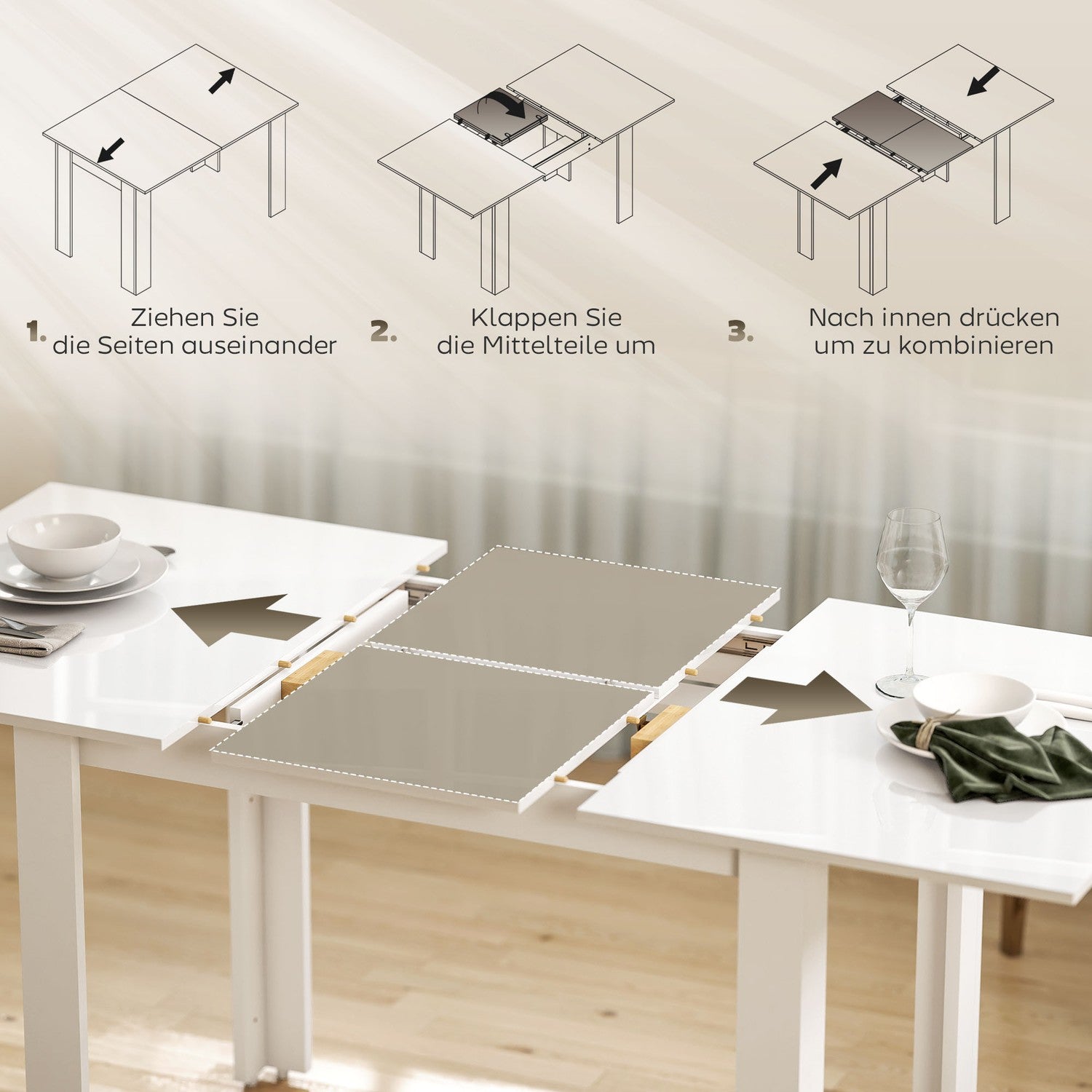Utdragbart matbord, Högglans, Säten 4-6, MDF