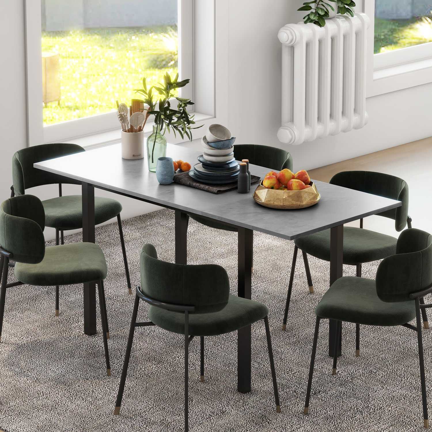 Utdragbart matbord för 6 – Mörkgrått stål, 110-160cm