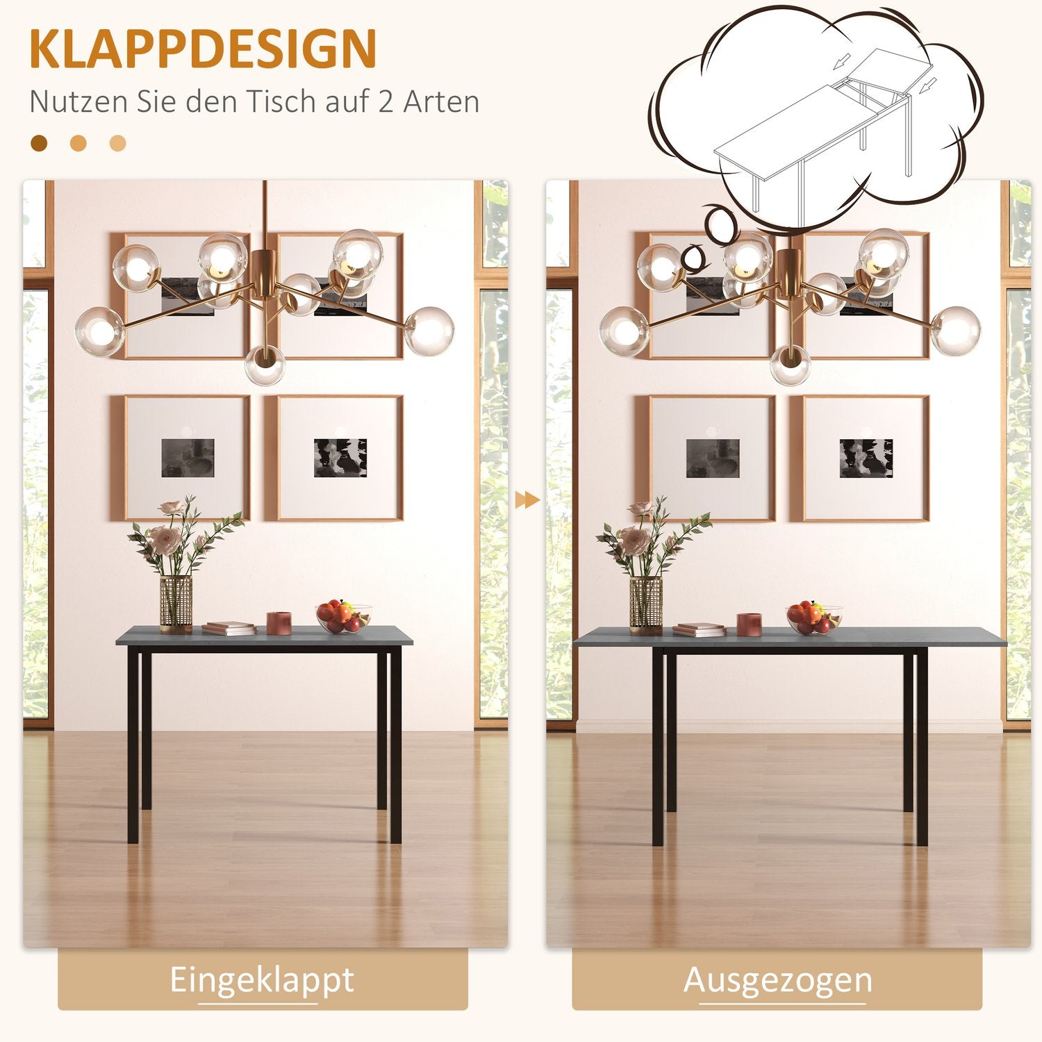 Utdragbart matbord för 6 – Mörkgrått stål, 110-160cm