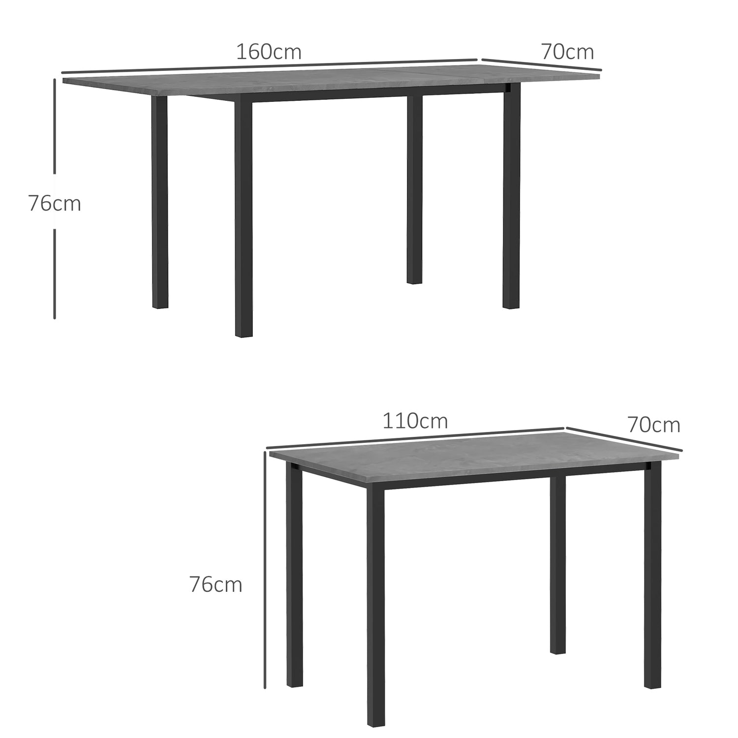 Utdragbart matbord för 6 – Mörkgrått stål, 110-160cm