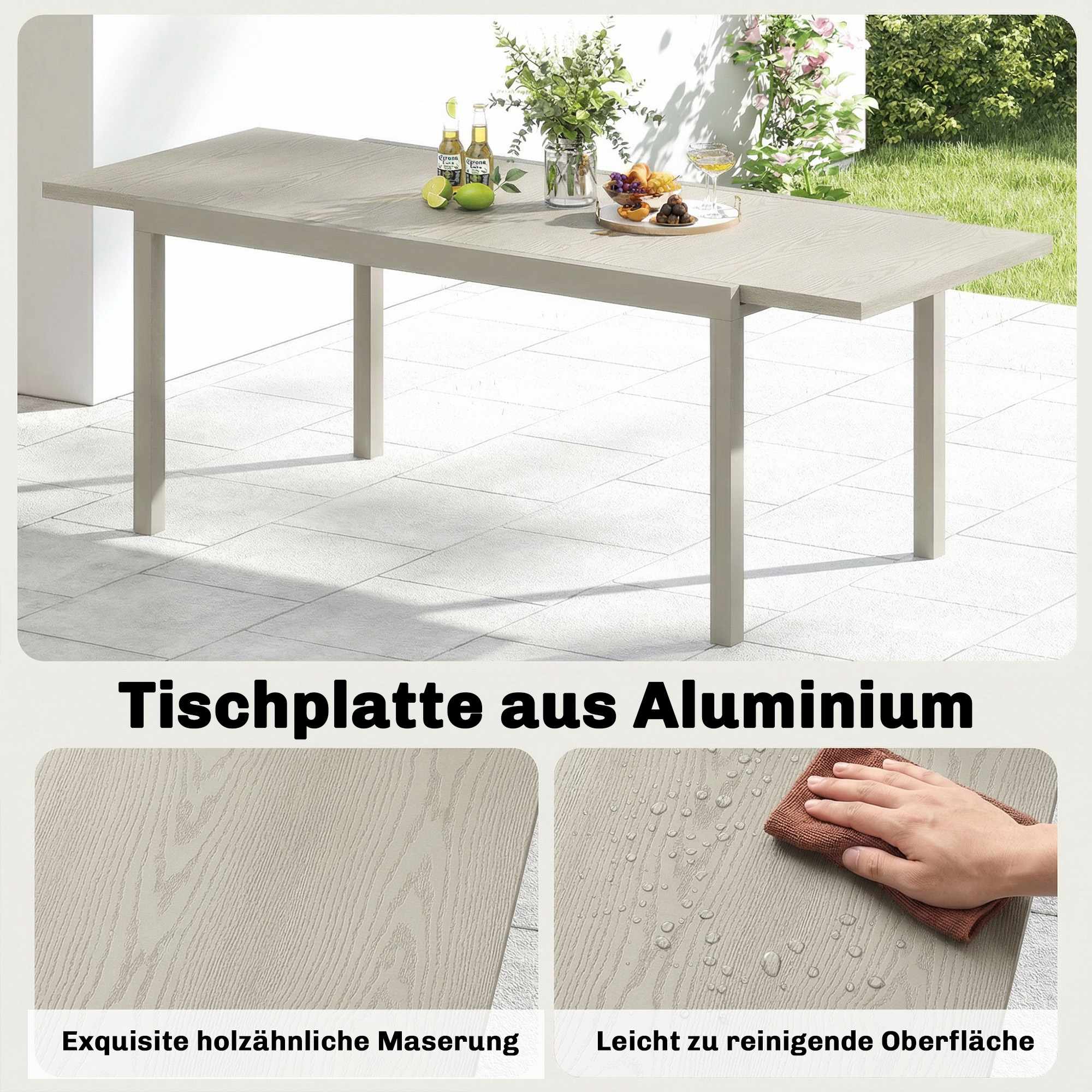Utdragbart matbord för utomhusbruk, aluminium, 154-214 cm