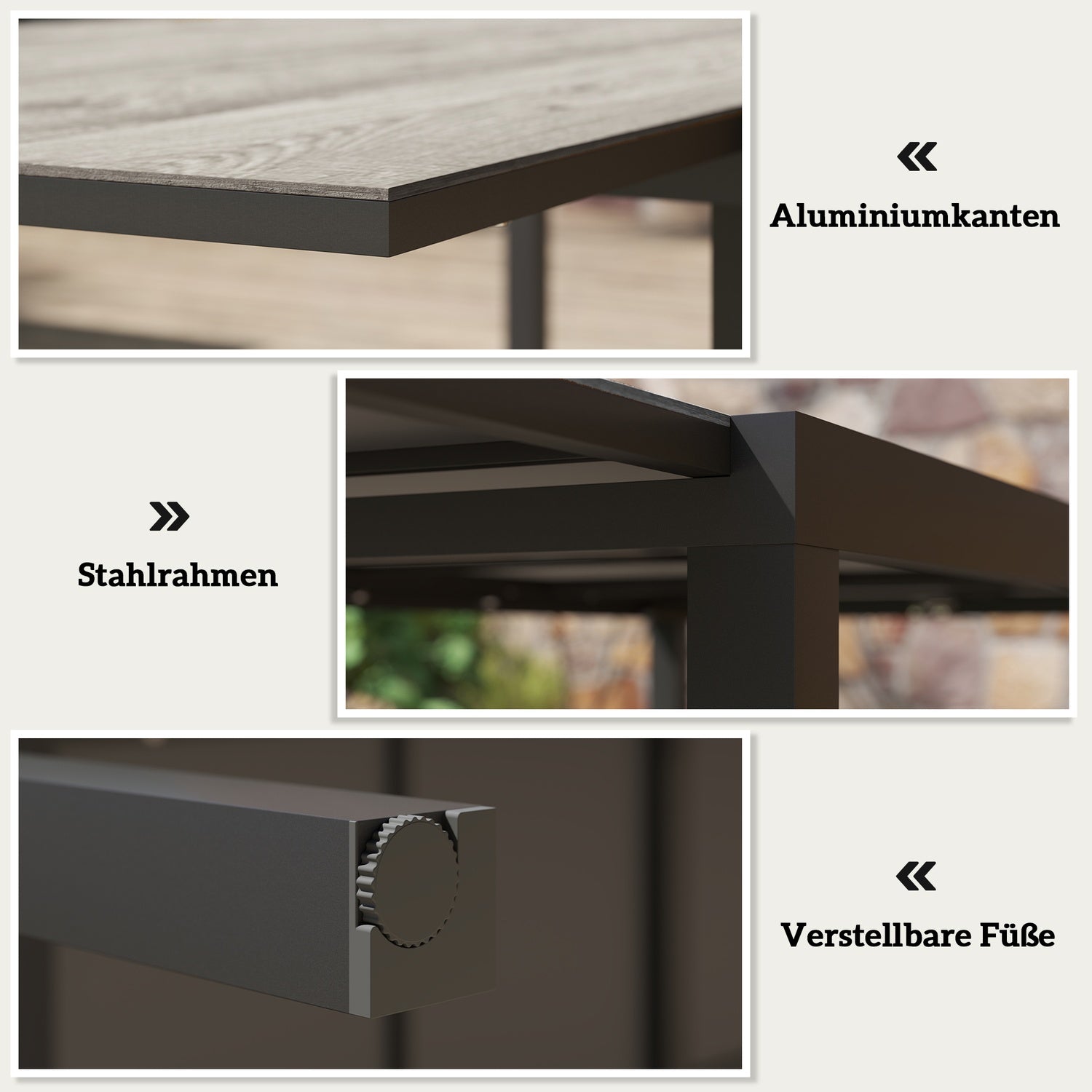 Utdragbart trädgårdsmatbord i aluminium, 6-8 platser, grått