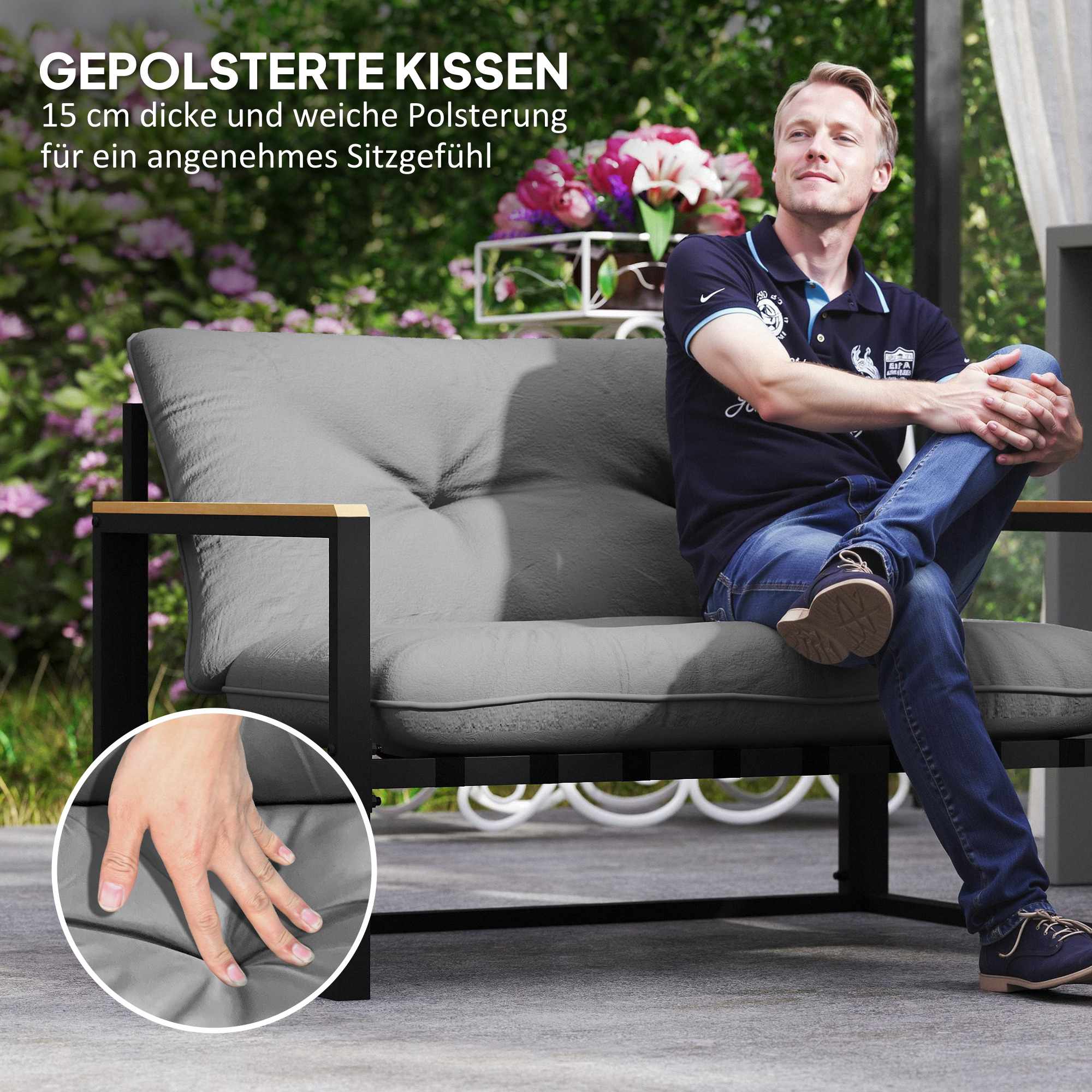 Utemöbelset för 4 personer, väderbeständig, ljusgrå