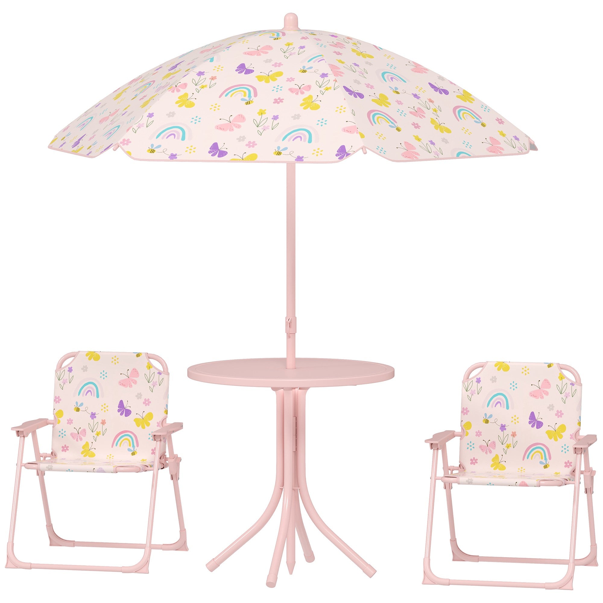 Utemöbelset för barn med parasoll – rosa, hopfällbart