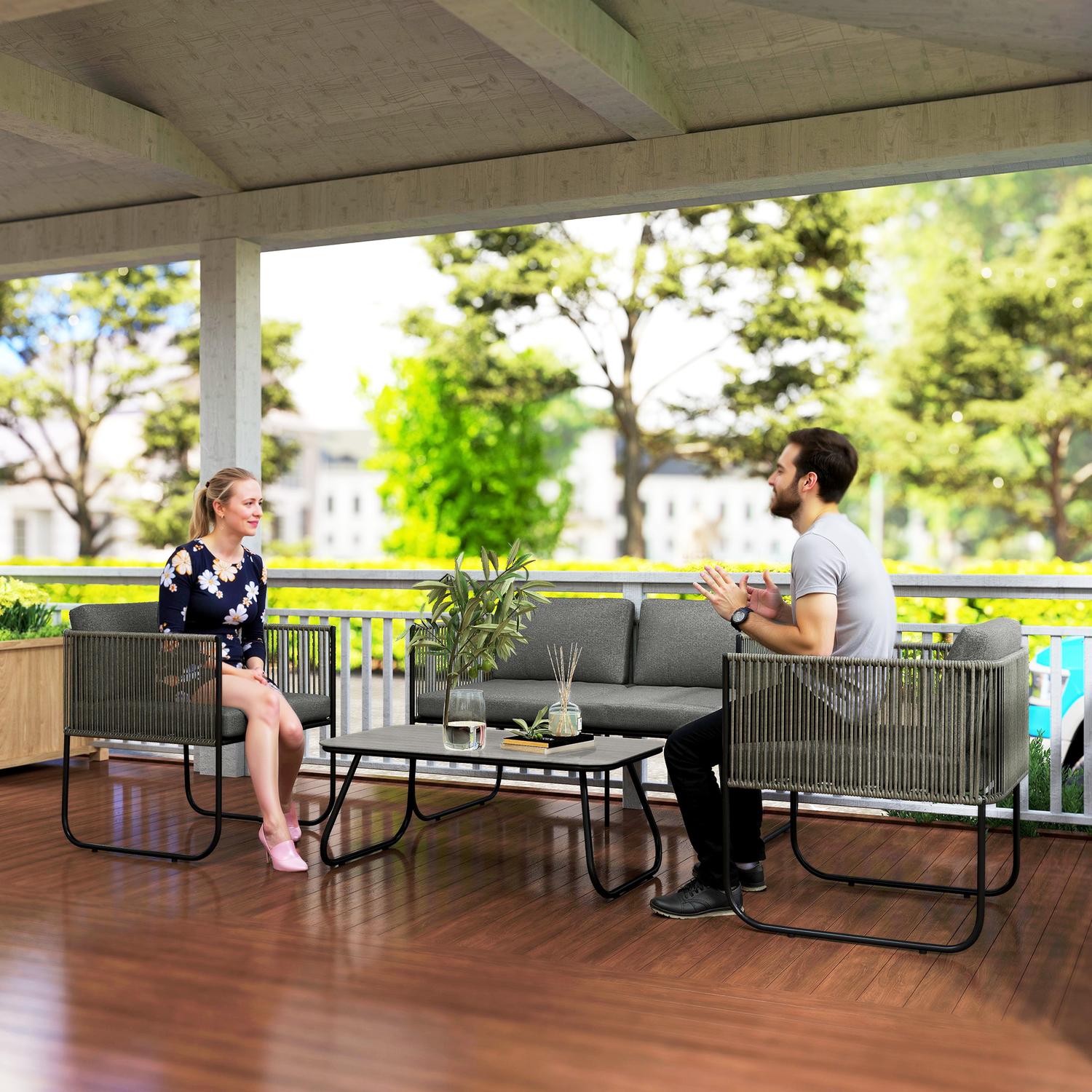 Utemöbler i polyrattan, väderbeständig för 4 personer