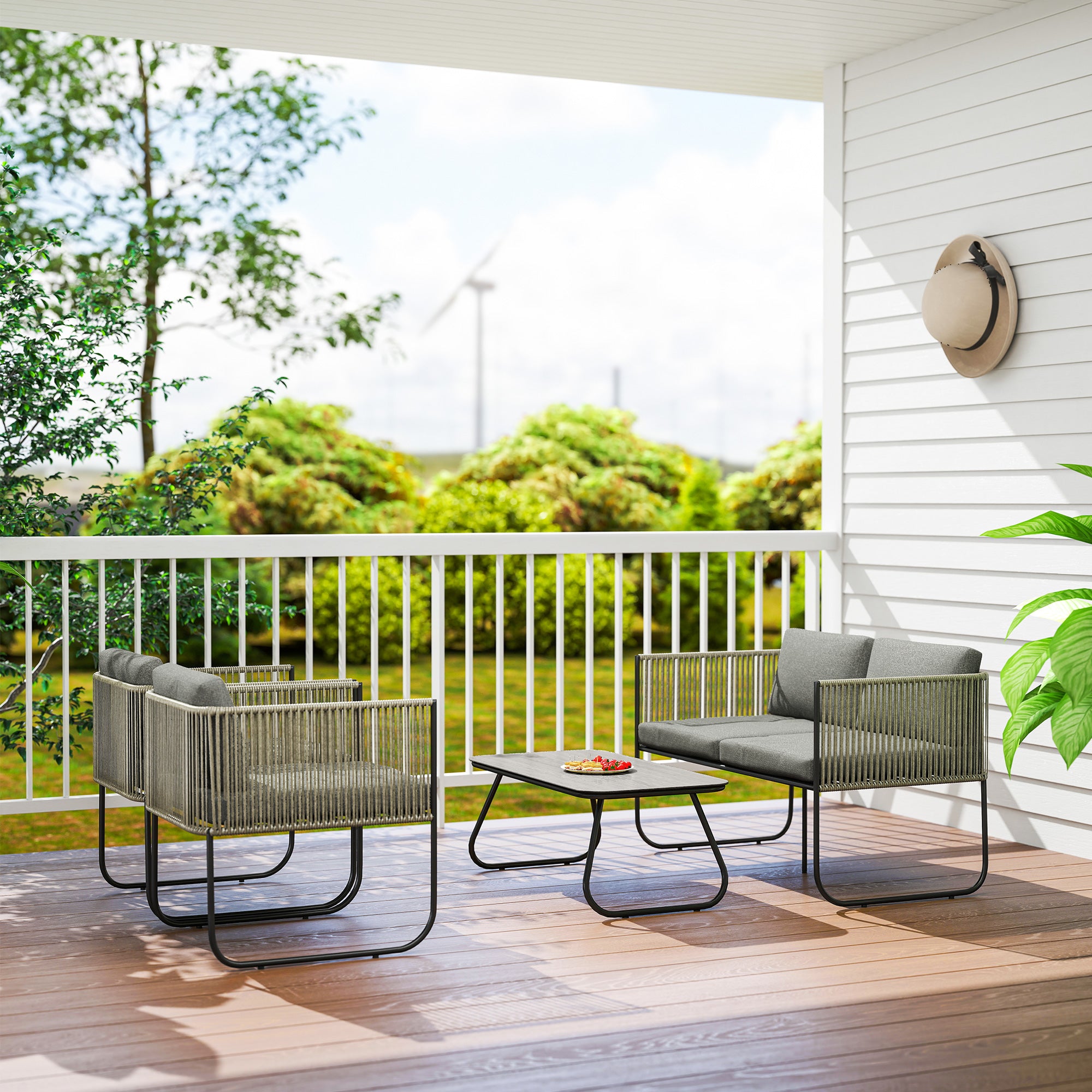 Utemöbler i polyrattan, väderbeständig för 4 personer