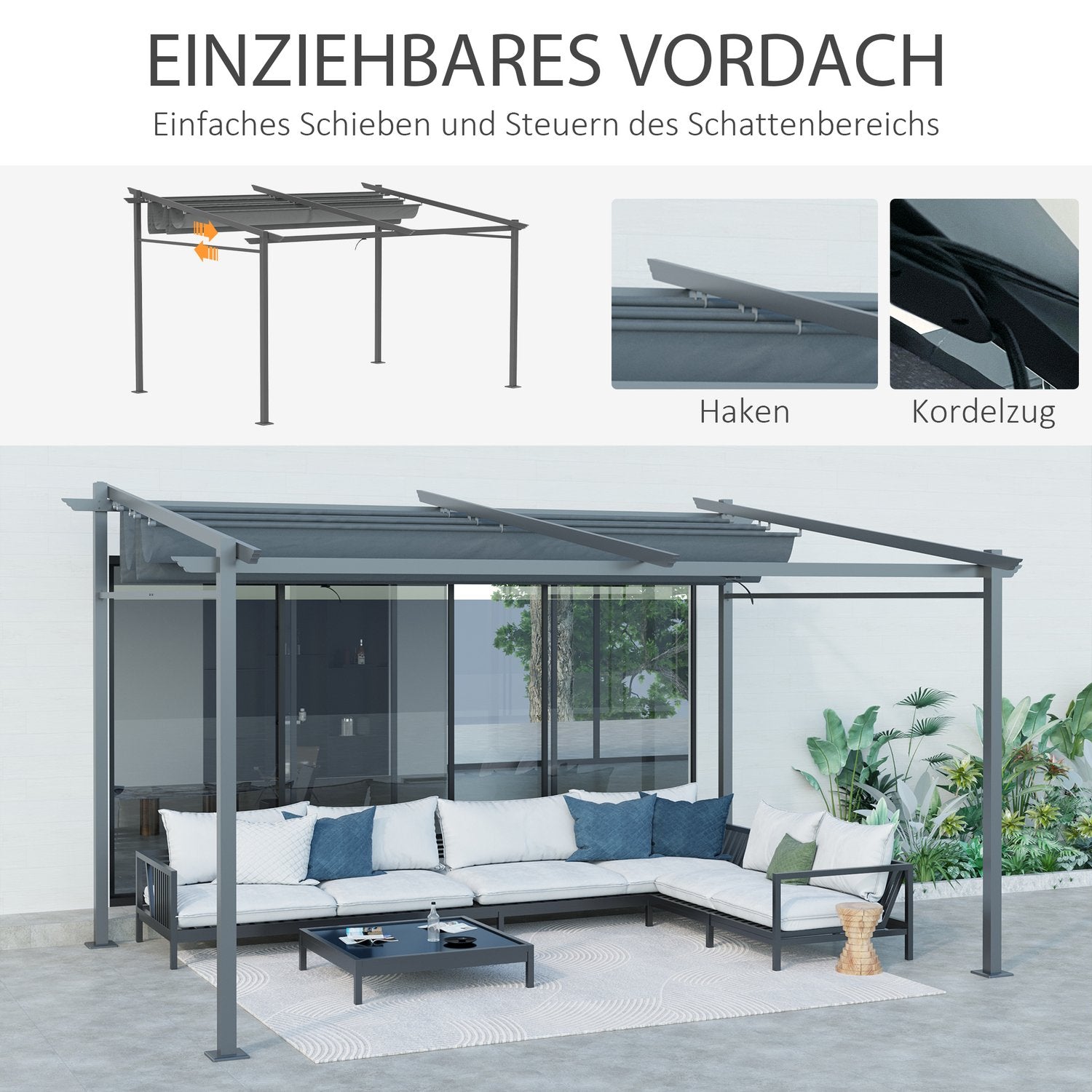 Aluminium Pergola 4x3m, Justerbart tak, UV-skydd