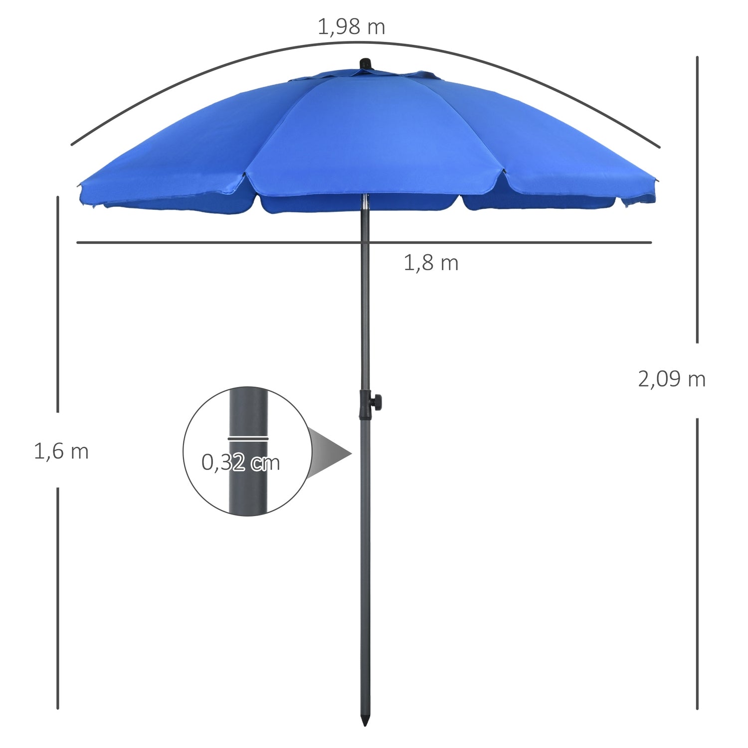 Uteplatsparaply, Ø180cm, UV-skydd, justerbar lutning