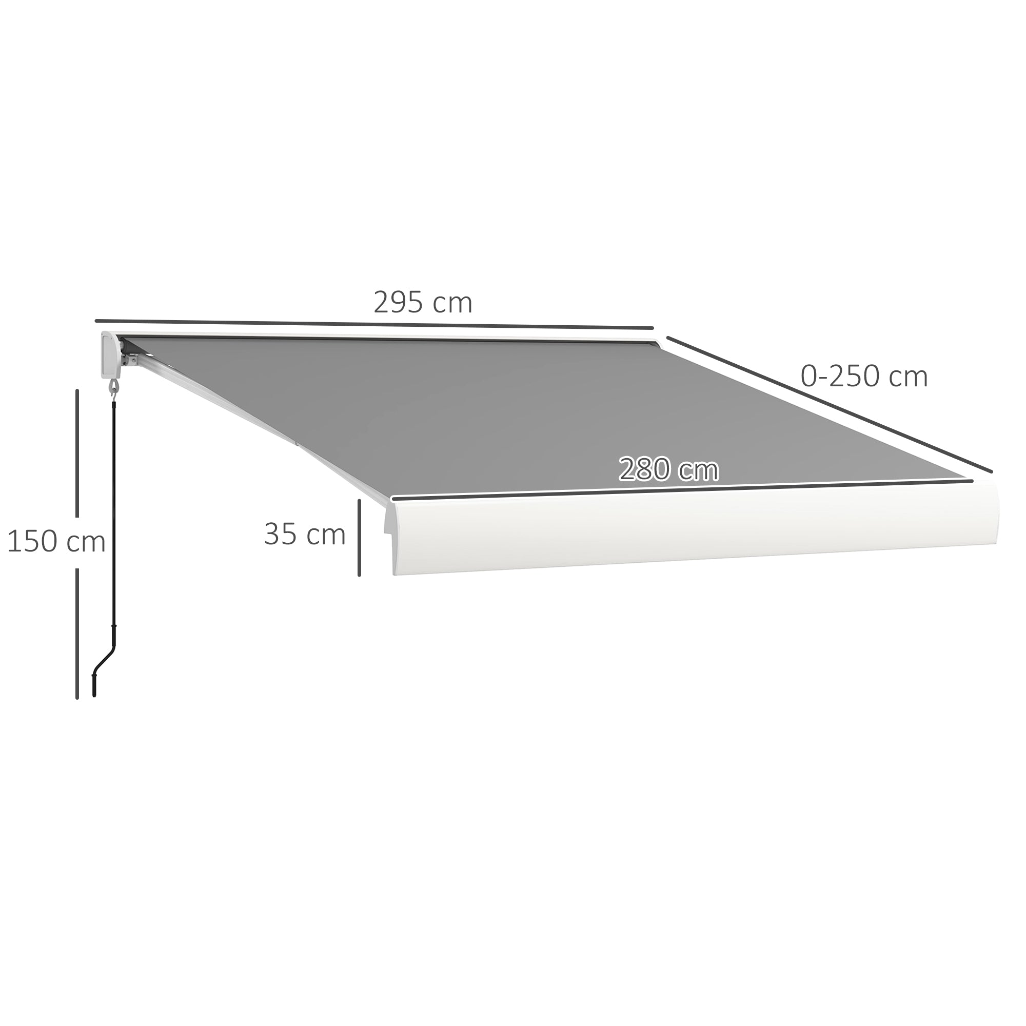 Utfällbar markis, 295x250 cm, fjärrkontroll, ljusgrå