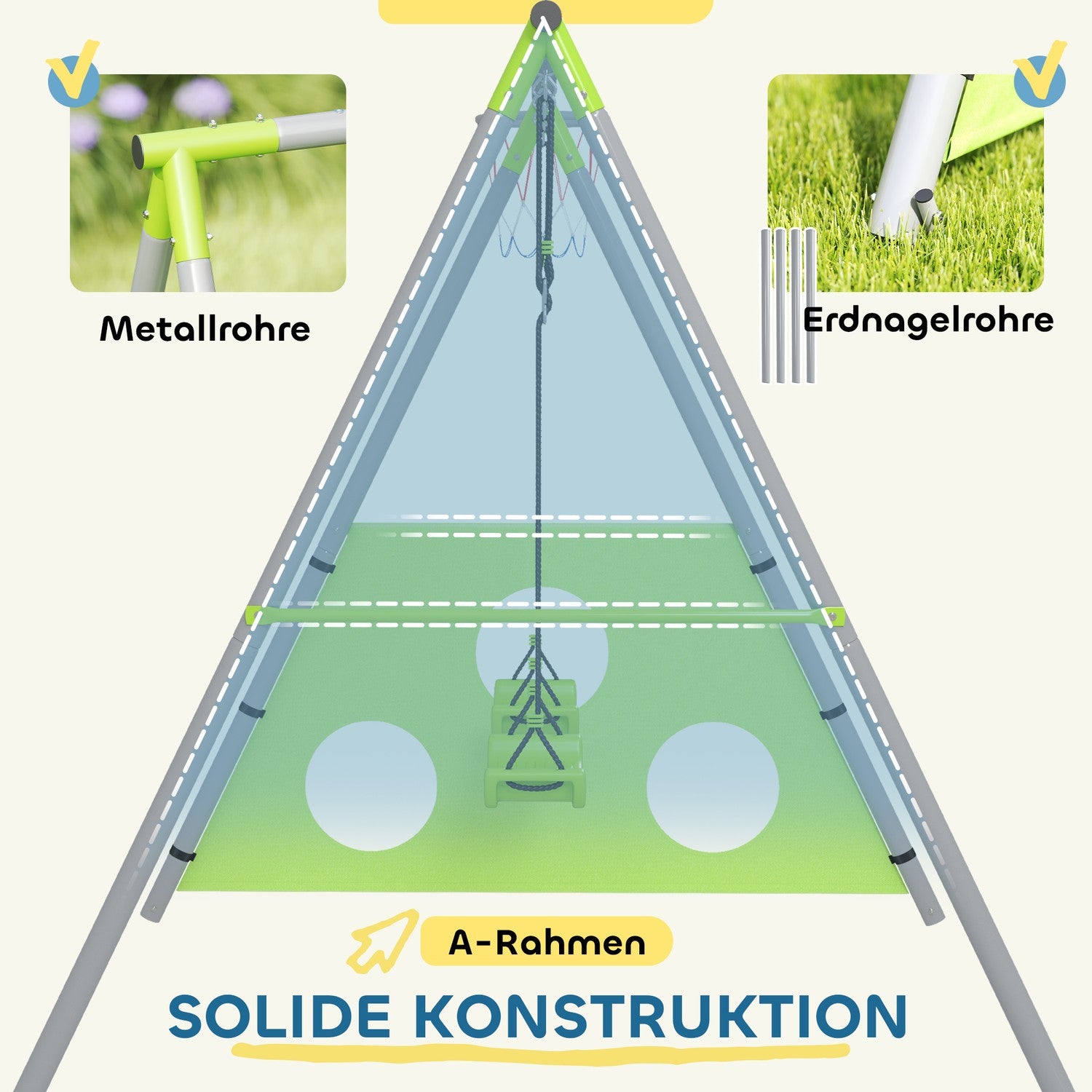 Utomhus 3-i-1 gungset med basketbåge och mål