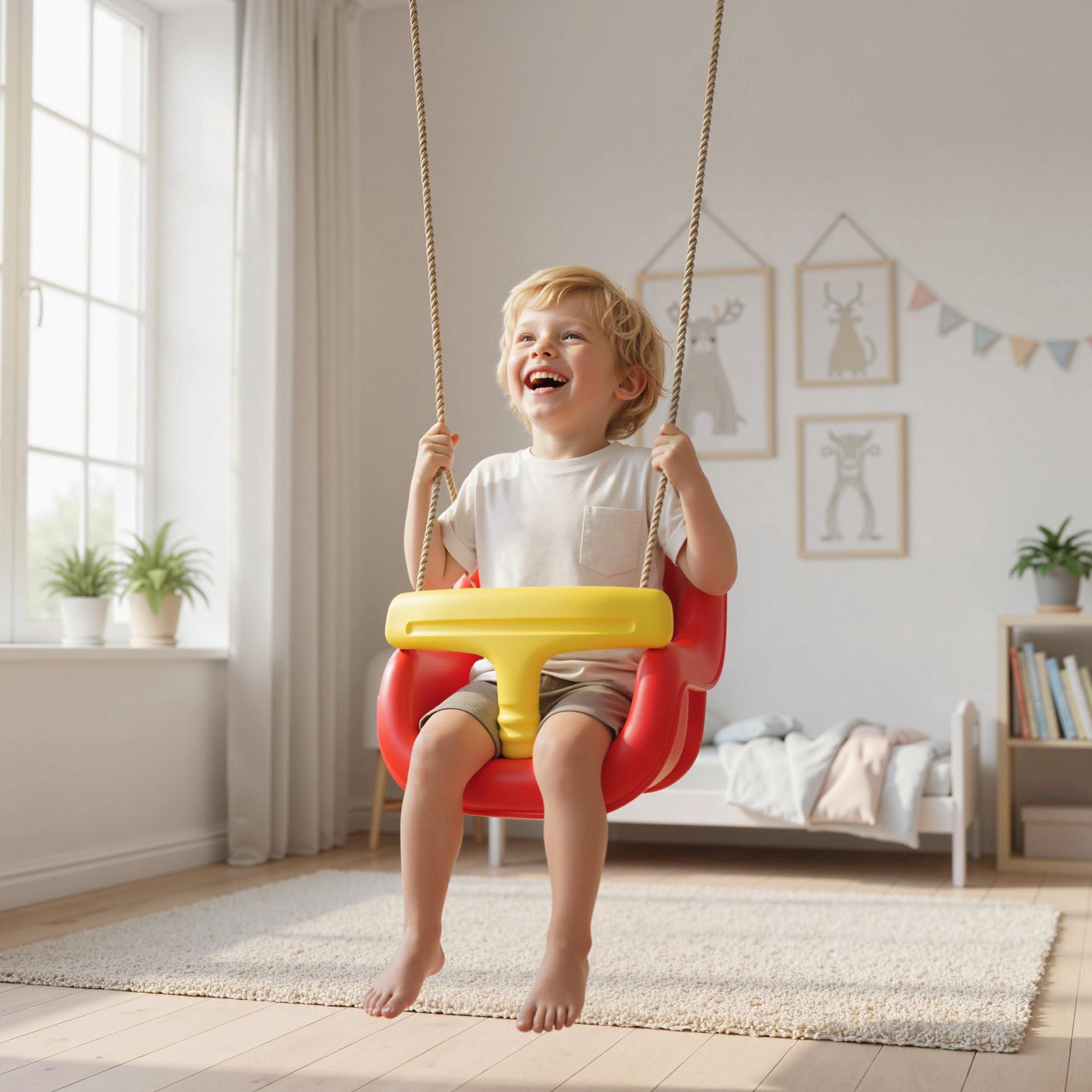 Utomhusbabygunga med högt ryggstöd och justerbara rep