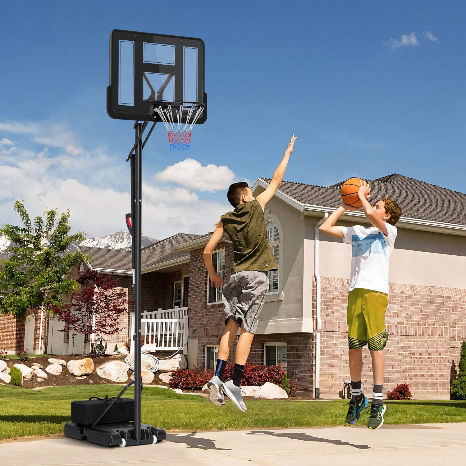 Justerbar utomhusbasketbåge med hjul, 230-305 cm