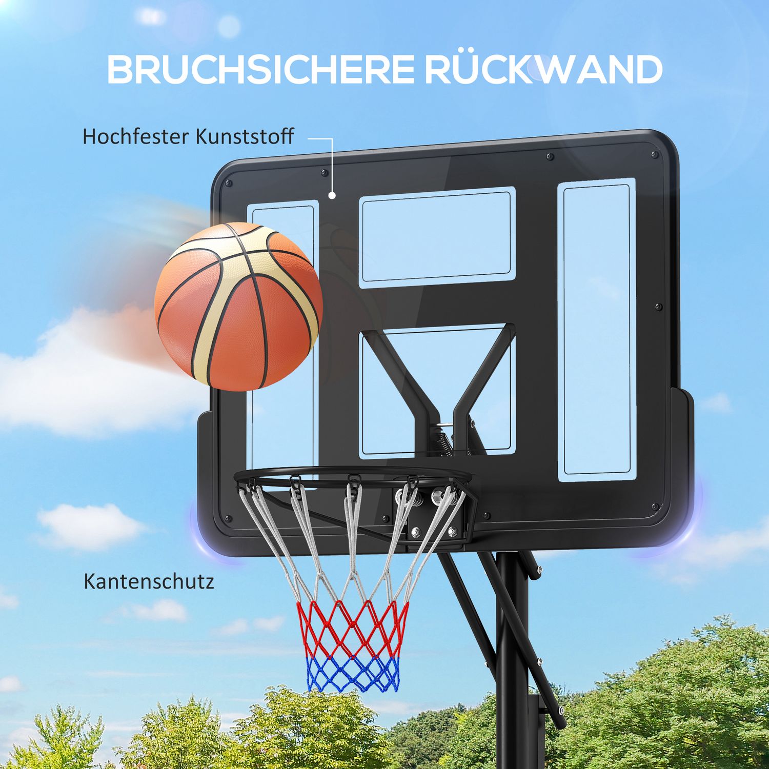 Justerbar utomhusbasketbåge med hjul, 230-305 cm