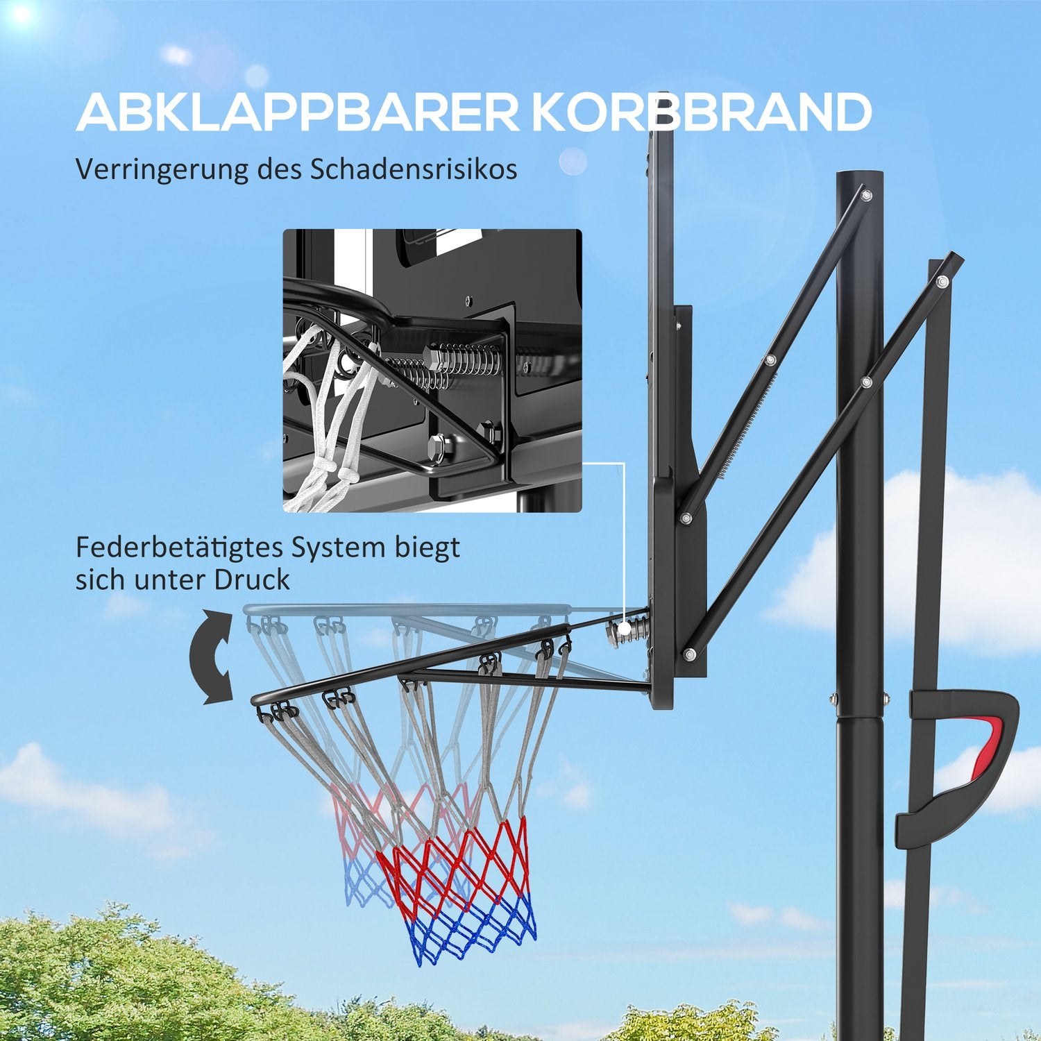 Justerbar utomhusbasketbåge med hjul, 230-305 cm
