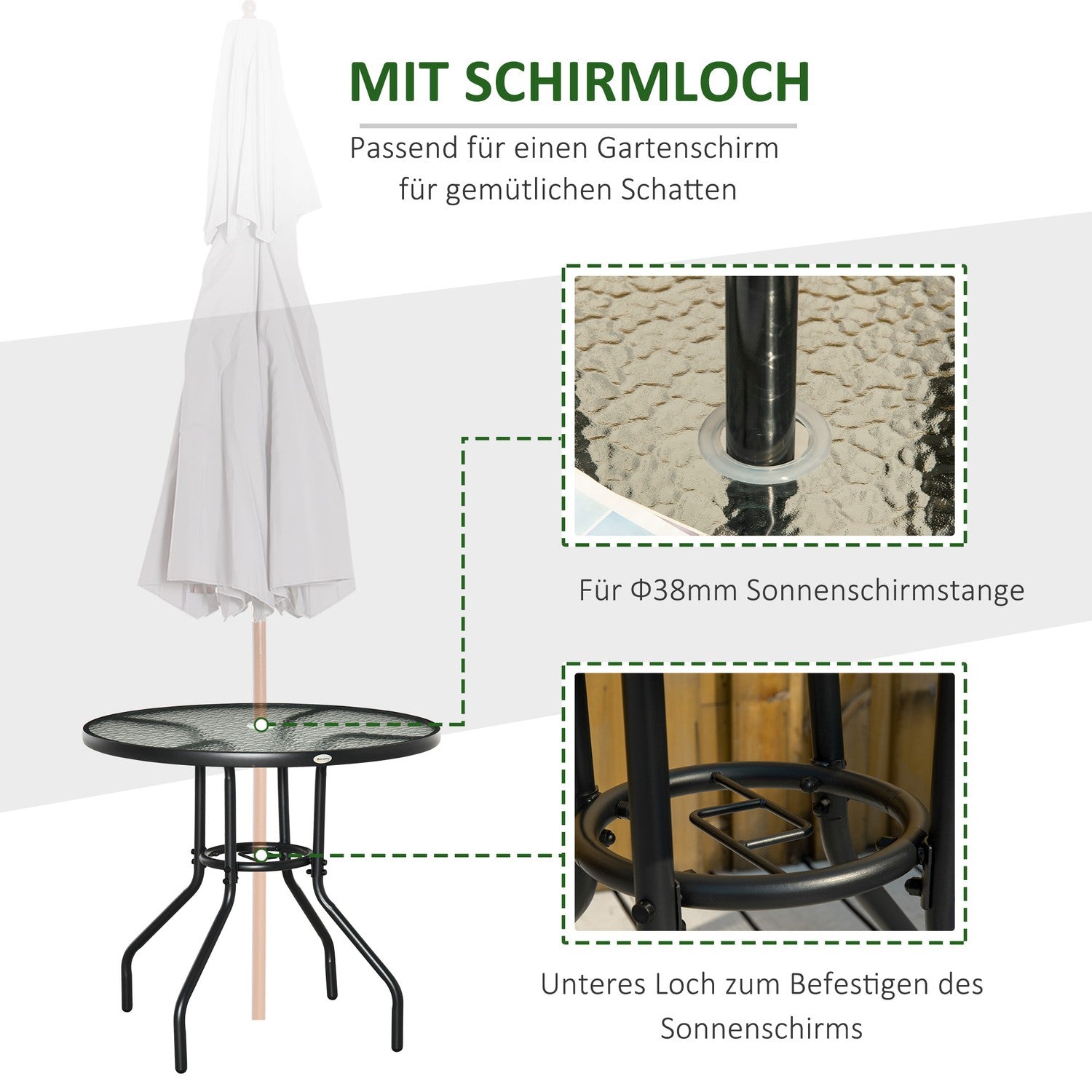Utomhusbistrobord, härdat glas & metall, svart, 80cm