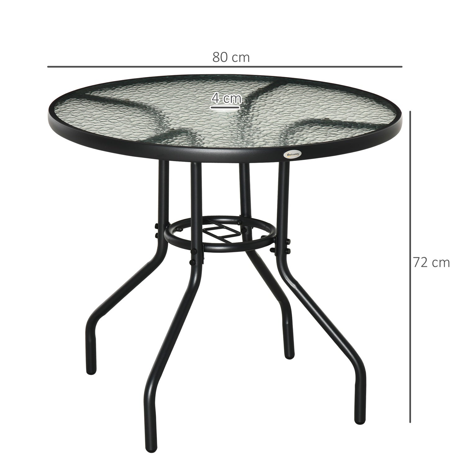 Utomhusbistrobord, härdat glas & metall, svart, 80cm