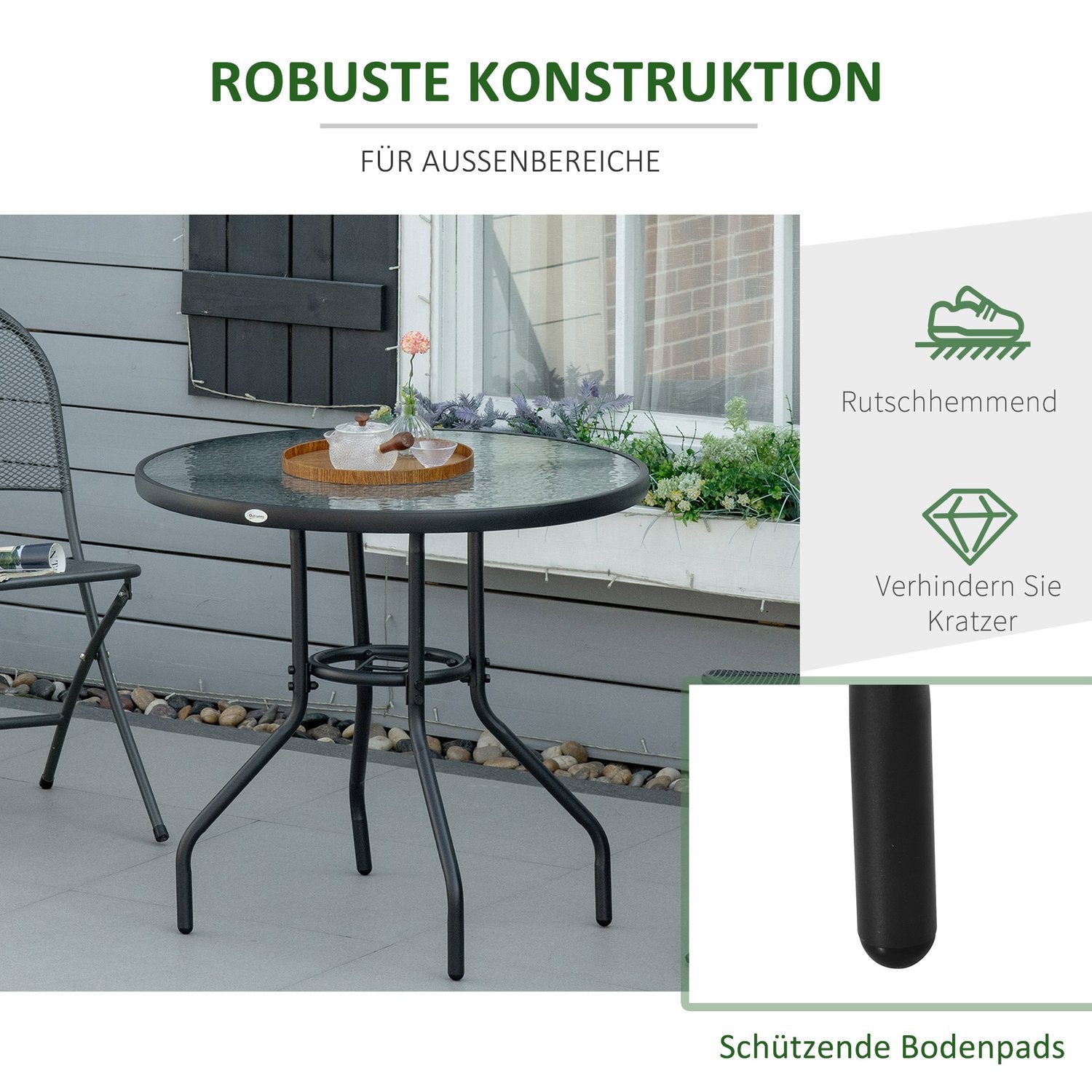 Utomhusbistrobord, härdat glas & metall, svart, 80cm