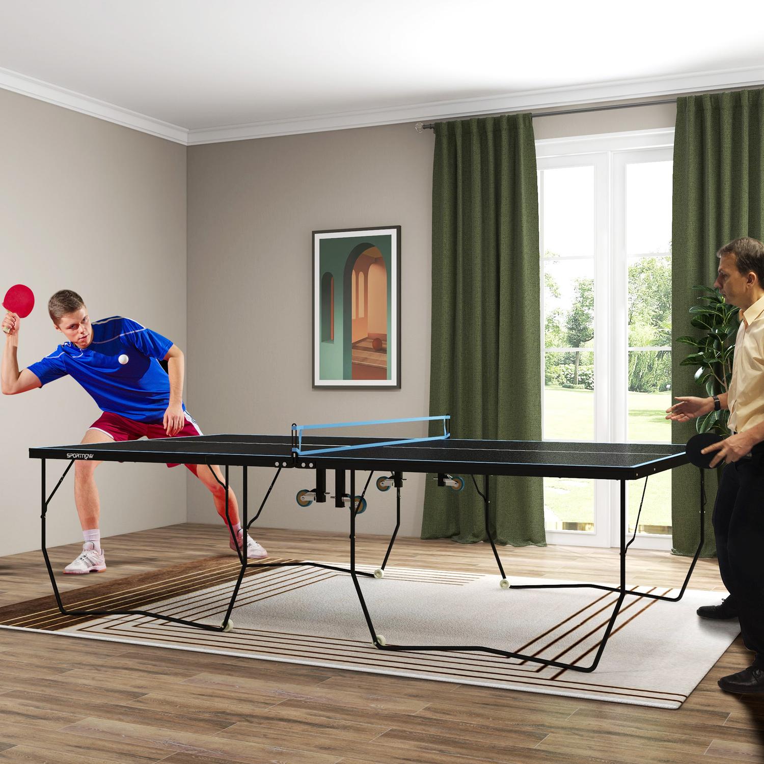 Vikbart utomhusbordtennisbord, hjul och nät ingår