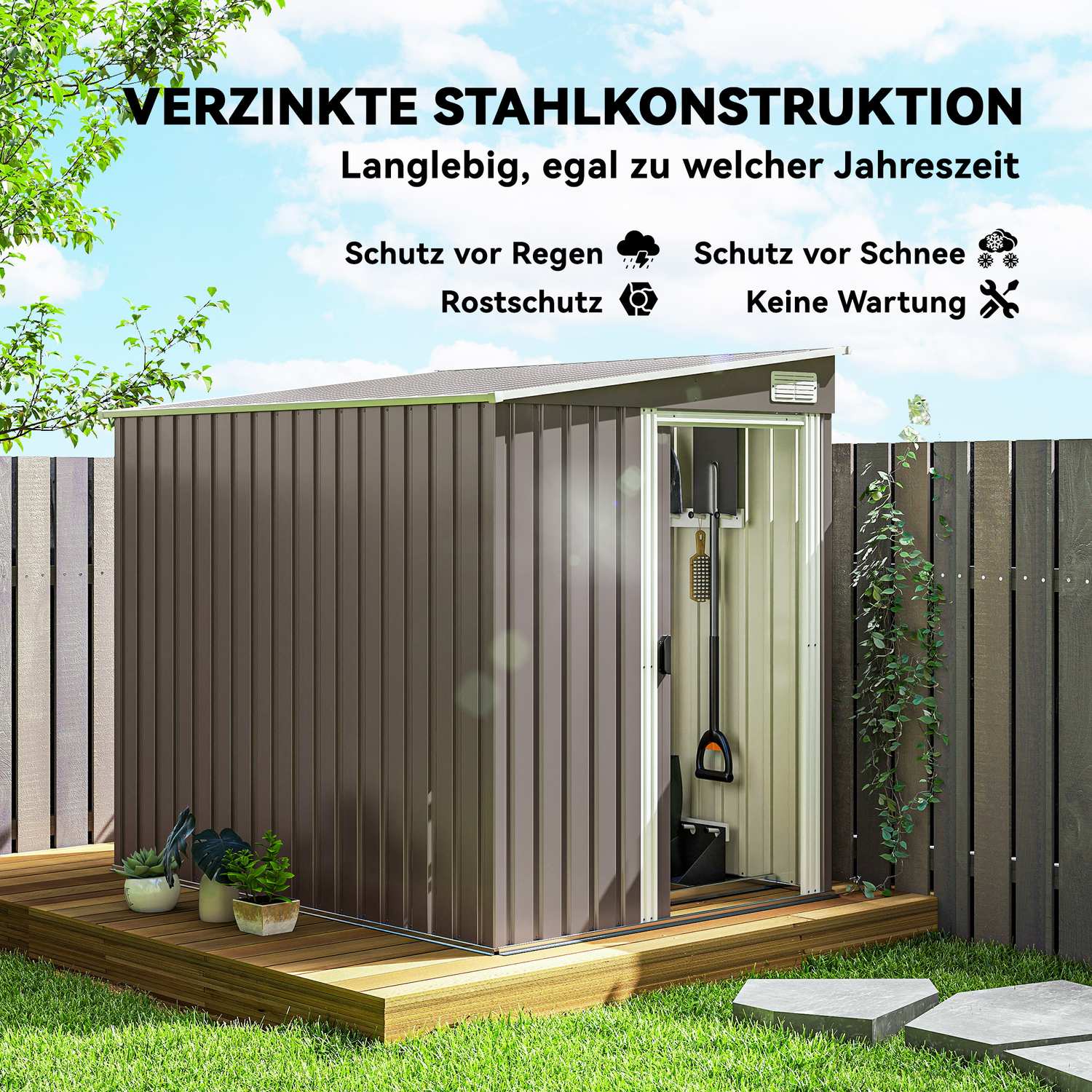 Utomhusförrådsbod, 7x5 fot, galvaniserat stål, ventilerad