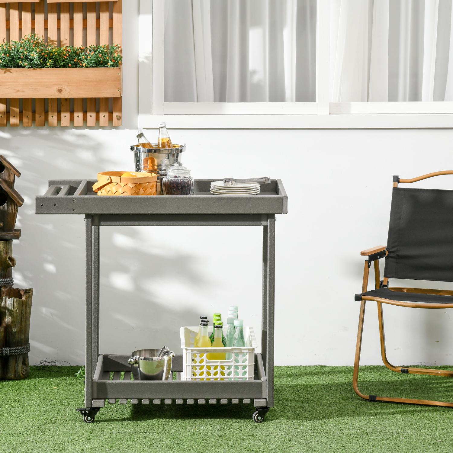 Utomhusgrillvagn med handdukshängare och 2 hyllor, 87x50x80cm