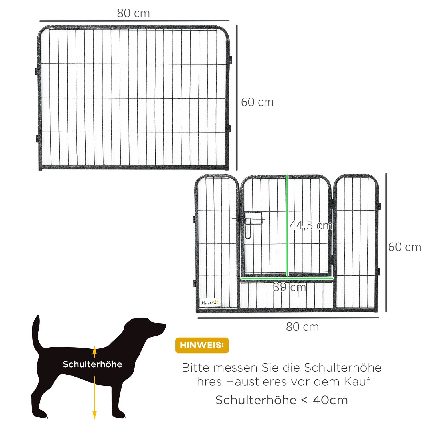 Utomhushundlekhage – 12-panels stål, svart, 60 cm hög